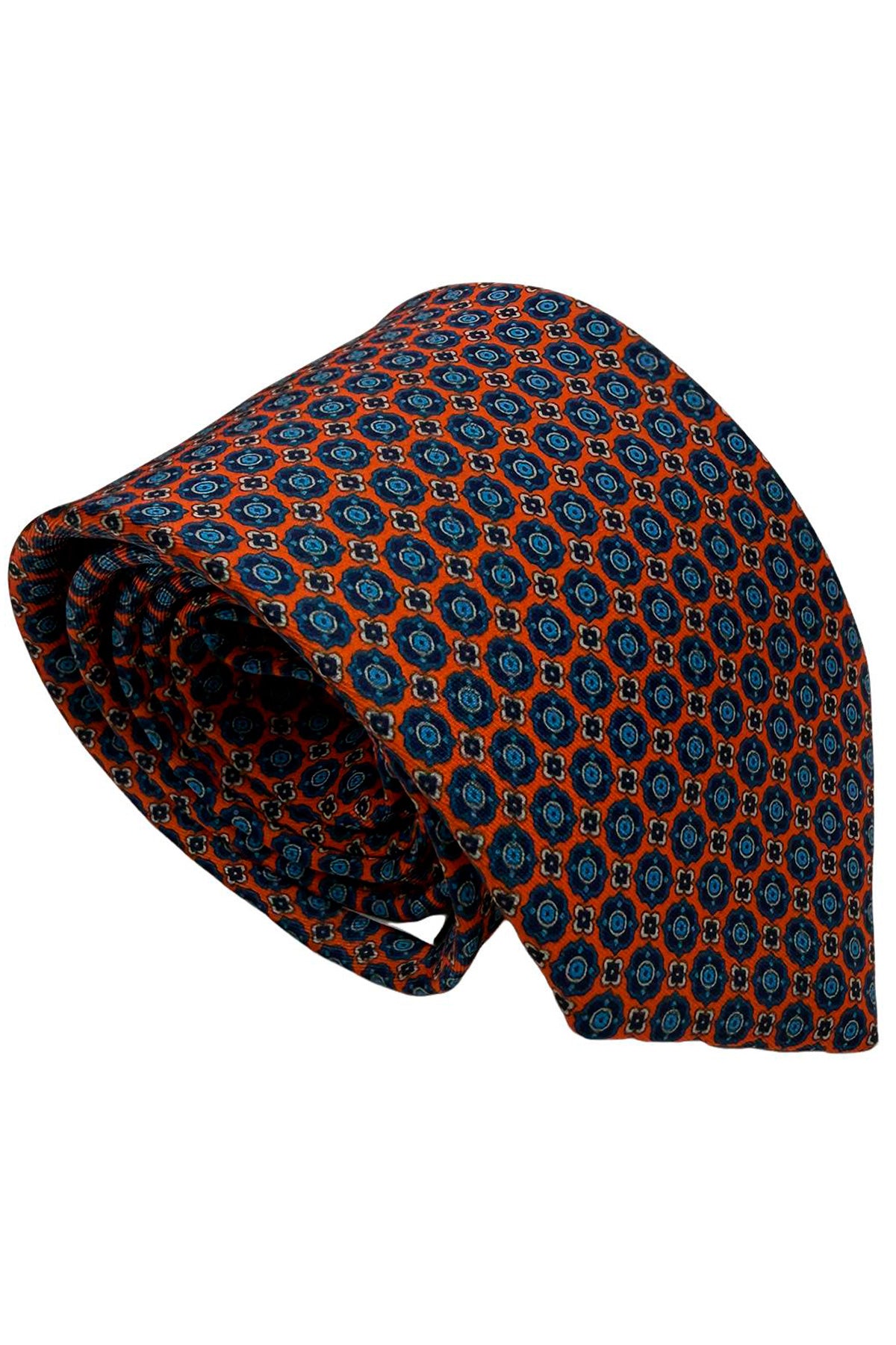 Cravatta uomo arancio 9cm fantasia in pura seta cucita a mano