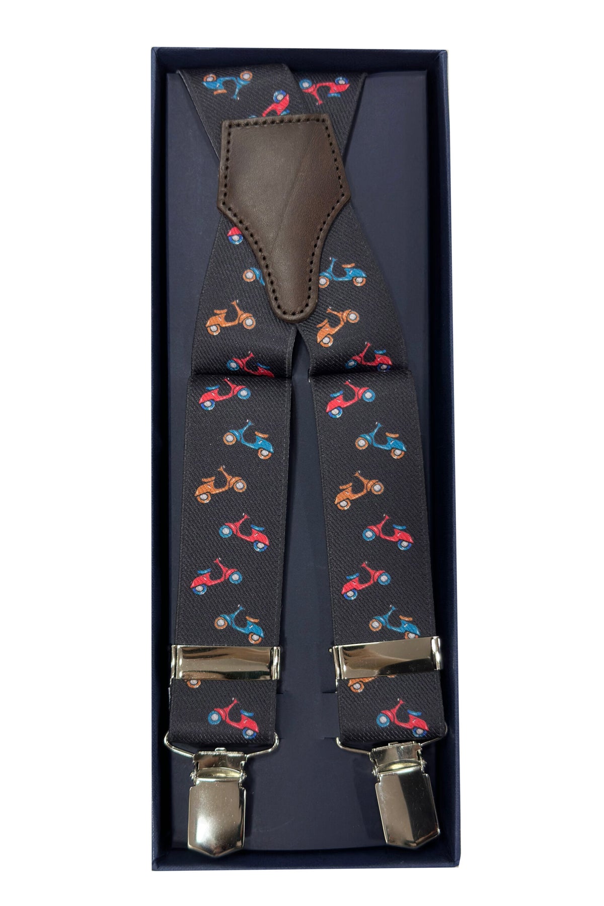 Bretelle da uomo grigie fantasia Elasticizzate 3,5 cm regolabili con chiusura pinze argento