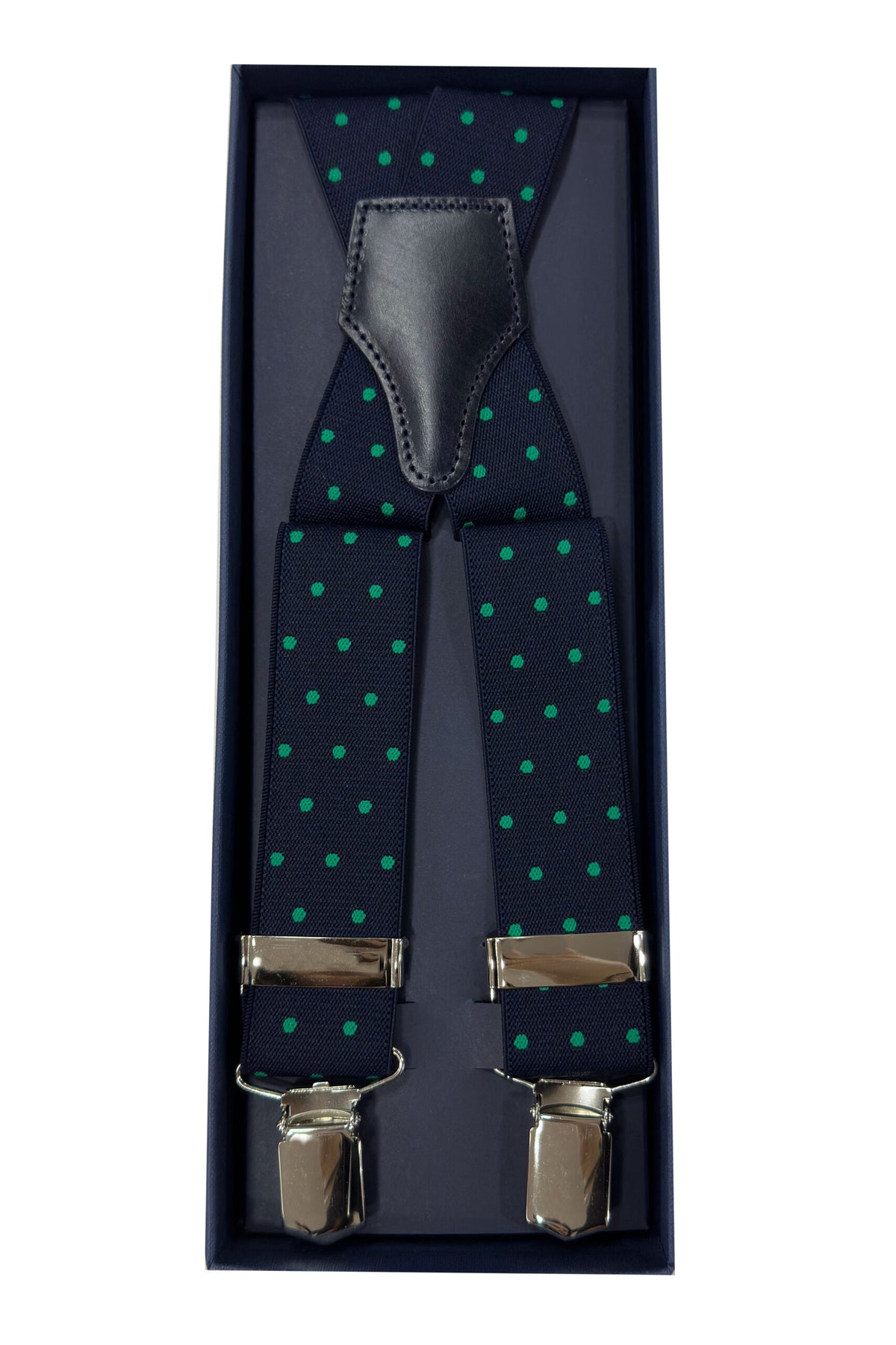 Bretelle da uomo blu Fantasia Elasticizzate 3,5 cm regolabili con chiusura pinze argento