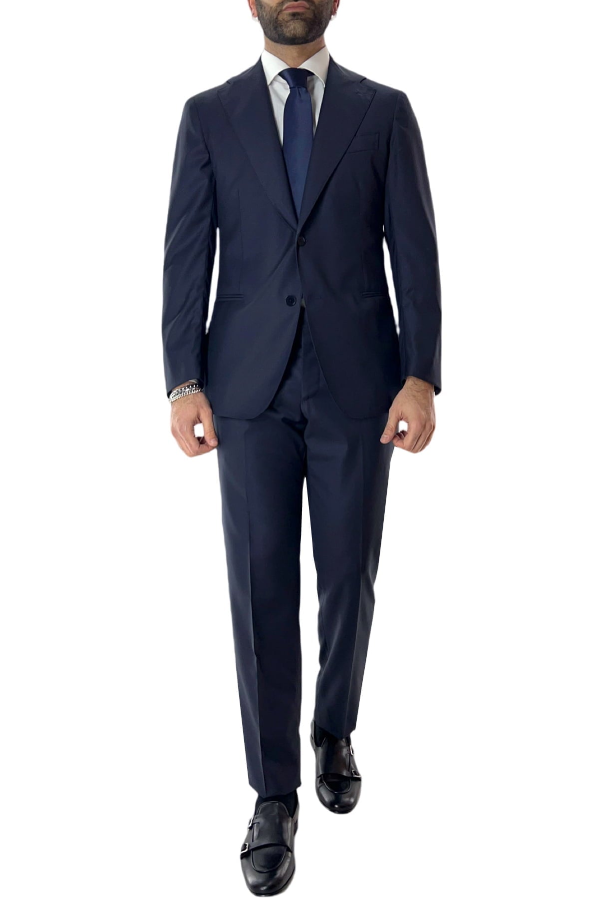 Abito uomo elegante semi intelato sartoriale slim fit fresco lana super 130 s monopetto