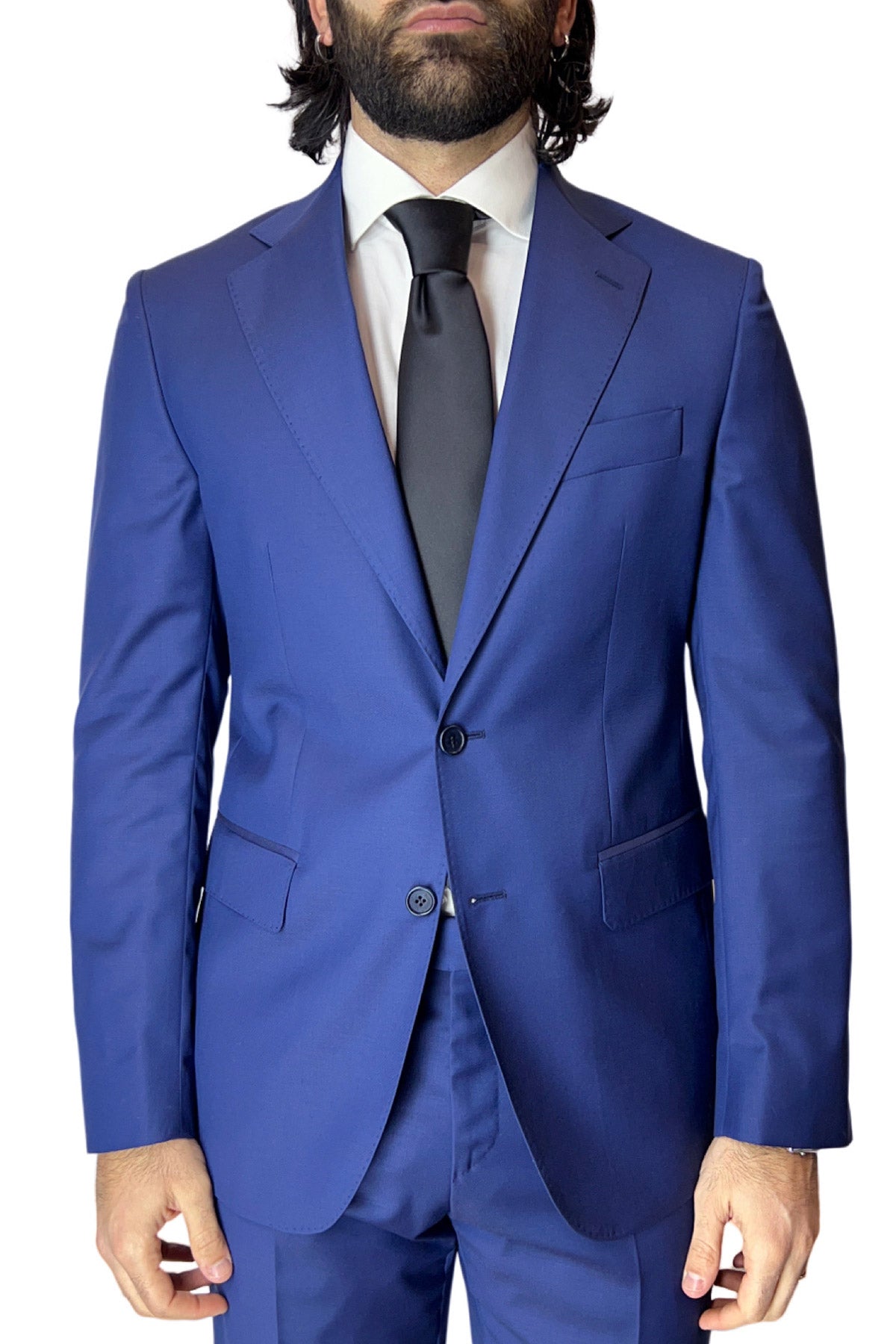 Giacca uomo monopetto bluette tinta unita in fresco lana super 130's Vestibilità Regular Fit Rever classico