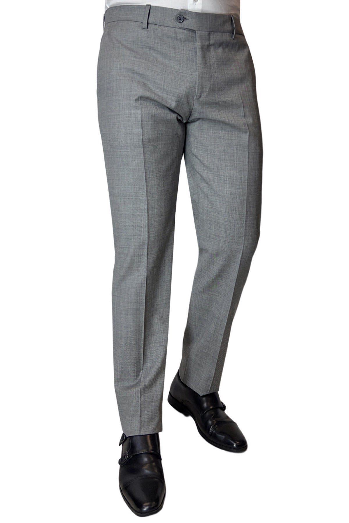Pantalone uomo tasca america grigio chiaro grisaglia in fresco lana super 130's vestibilita slim fit
