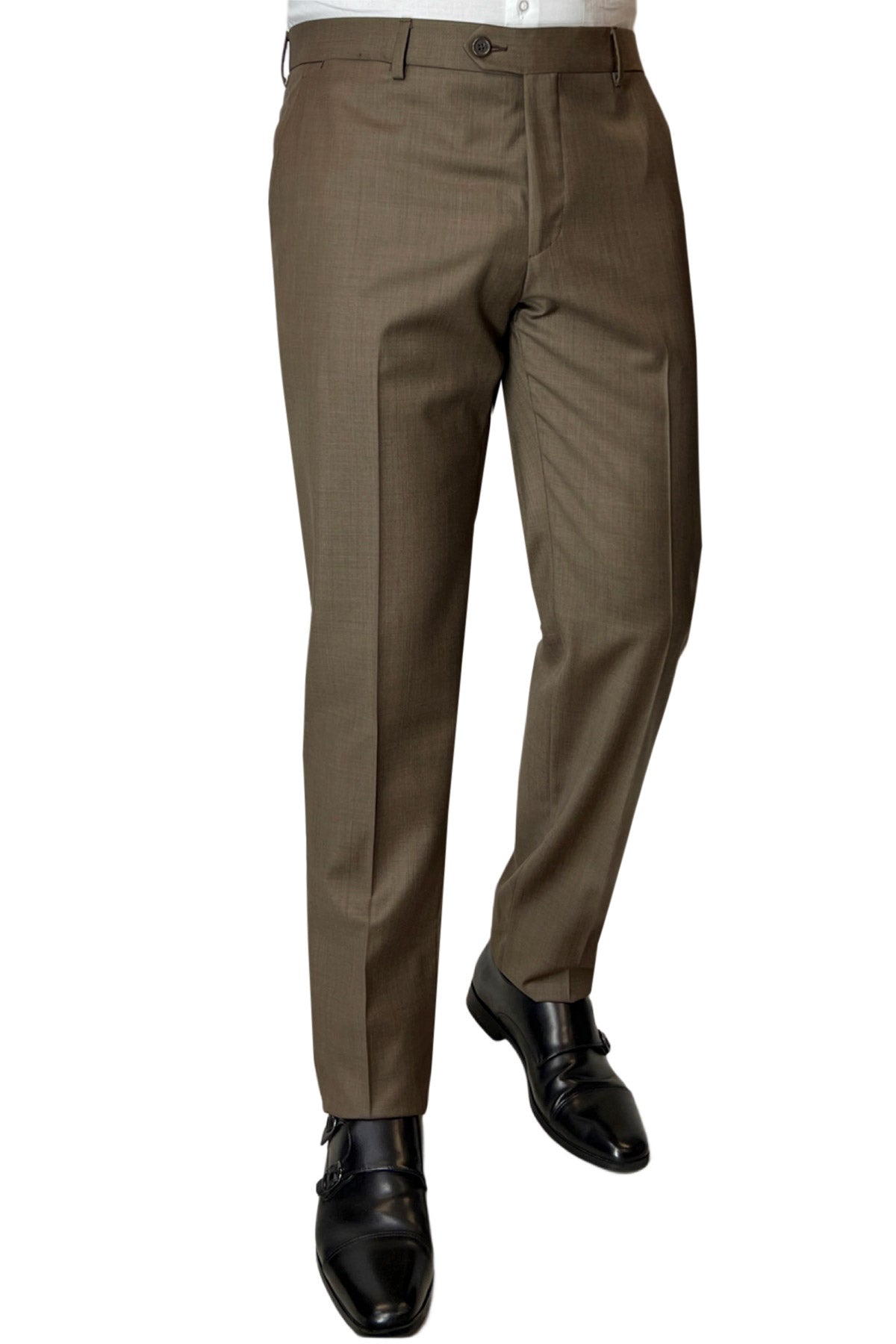 Pantalone uomo tasca america marrone grisaglia in fresco lana super 130's vestibilita slim fit