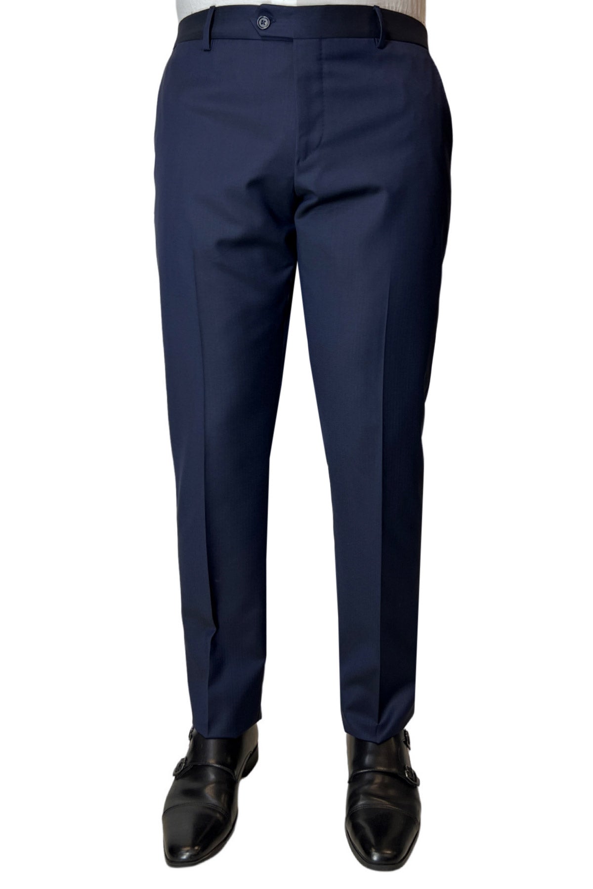 Pantalone uomo tasca america navy blu fantasia Spigata tinta su tinta in fresco lana super 130's vestibilita slim fit