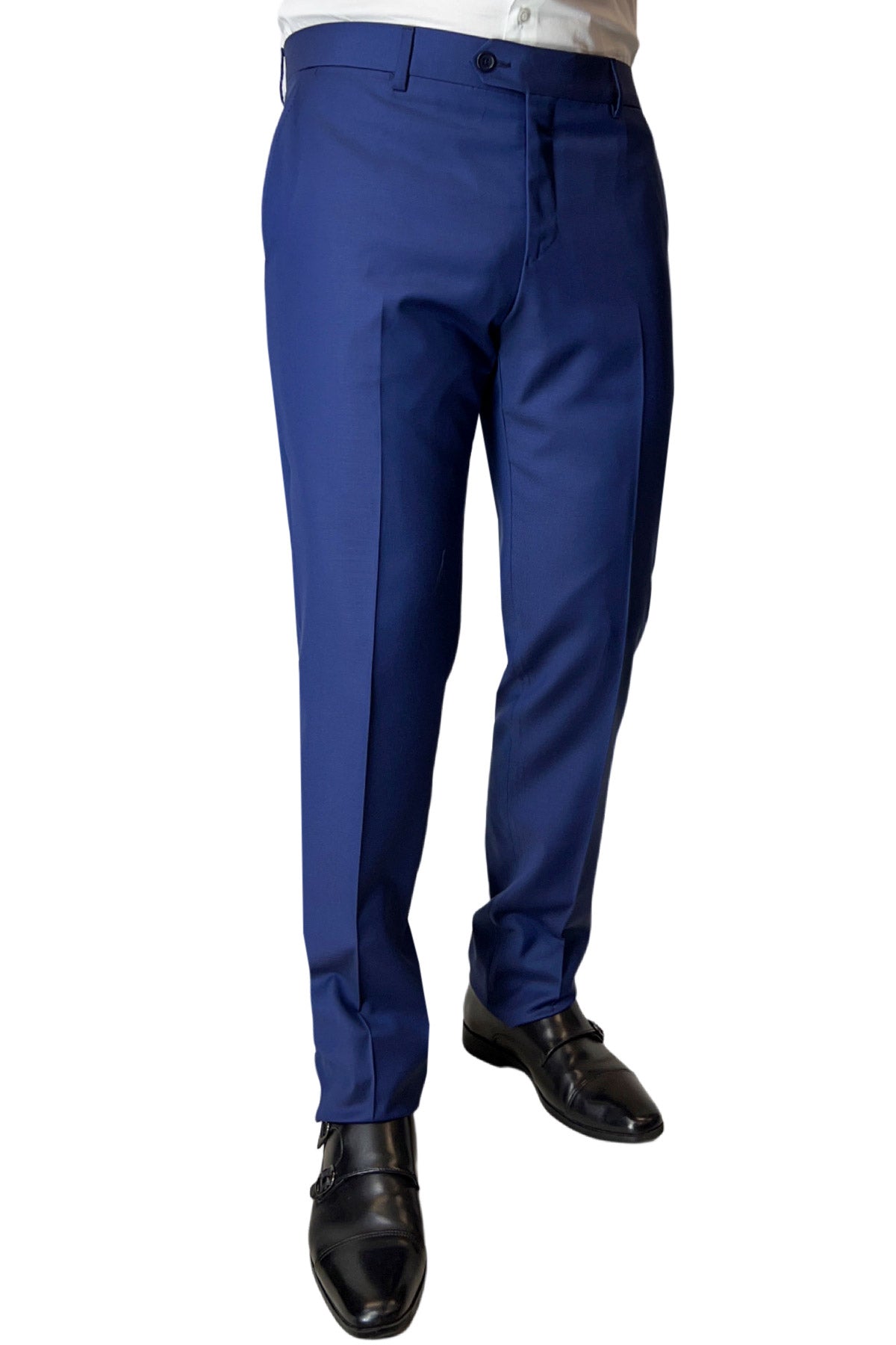 Pantalone uomo tasca america bluette tinta unita in fresco lana super 130's vestibilita slim fit