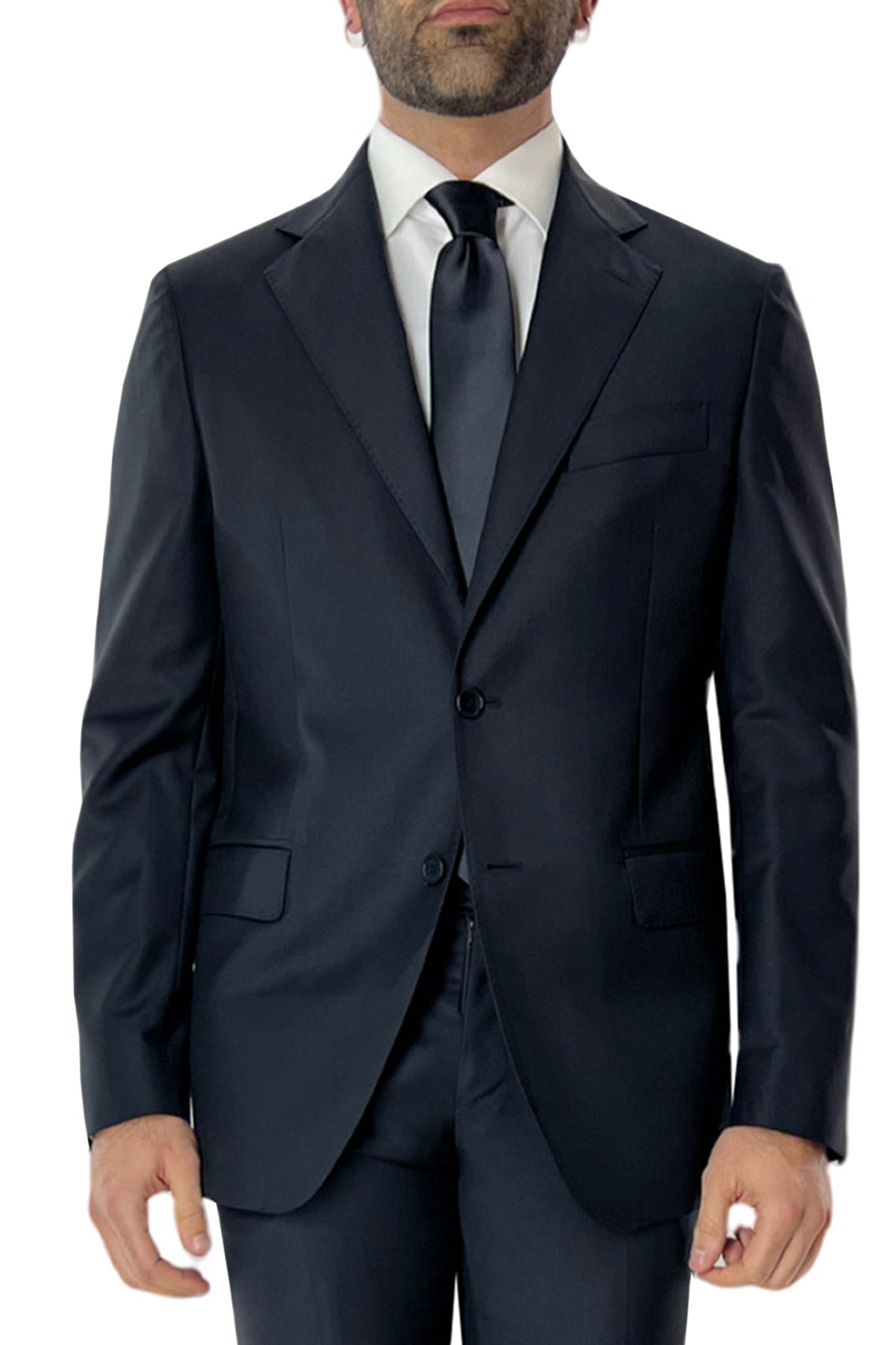 Giacca uomo monopetto nero tinta unita in fresco lana super 130's Vestibilità Regular Fit Rever classico