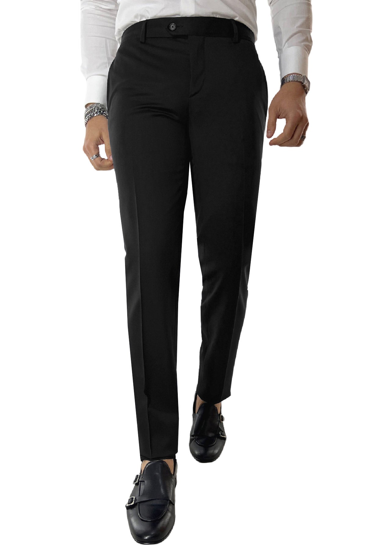 Pantalone uomo tasca america nero tinta unita in fresco lana super 140's vestibilita slim fit
