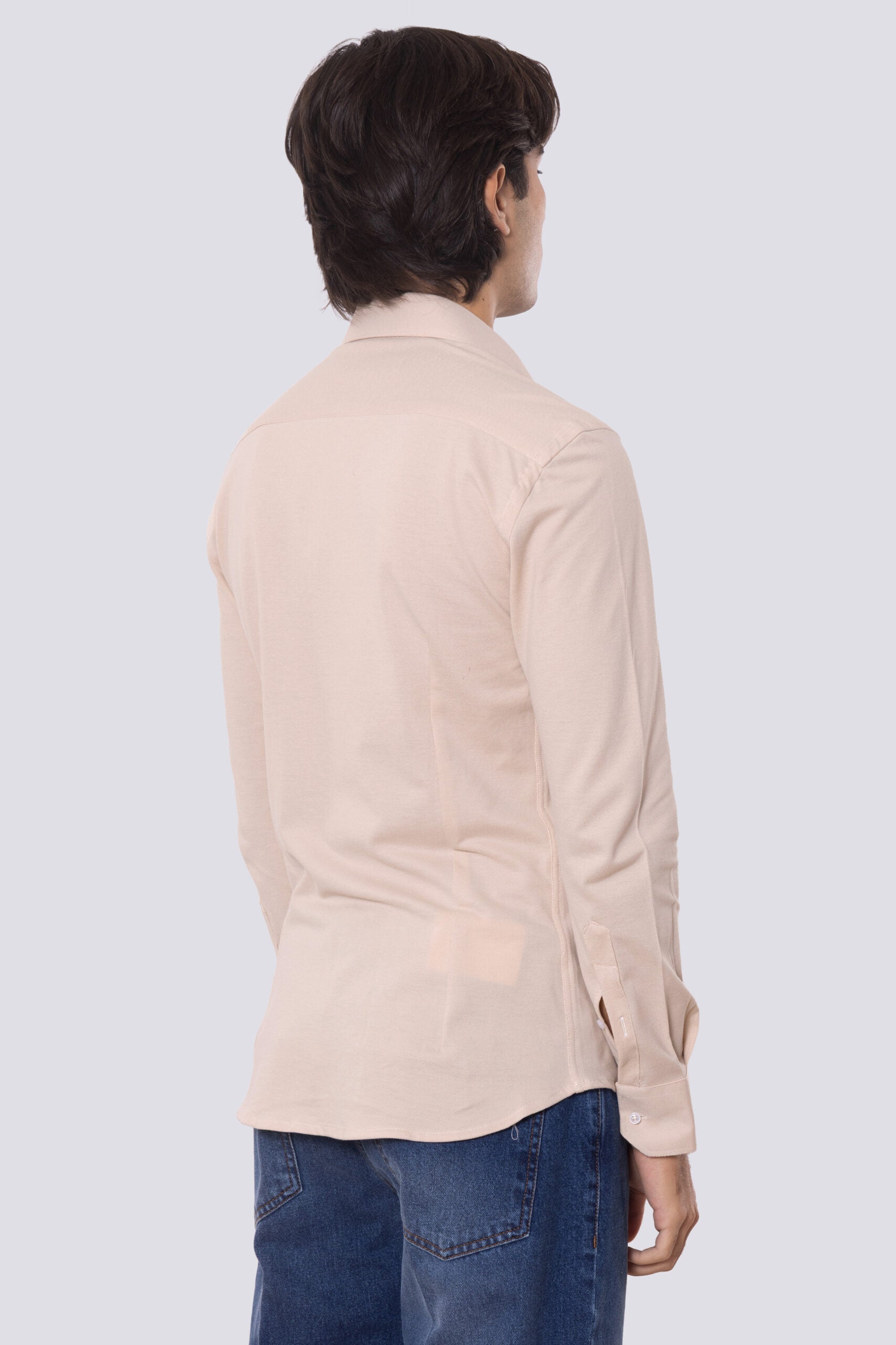 Camicia Uomo beige in piquet slim fit cotone 100% Collo semi francese tinta unita sartoriale