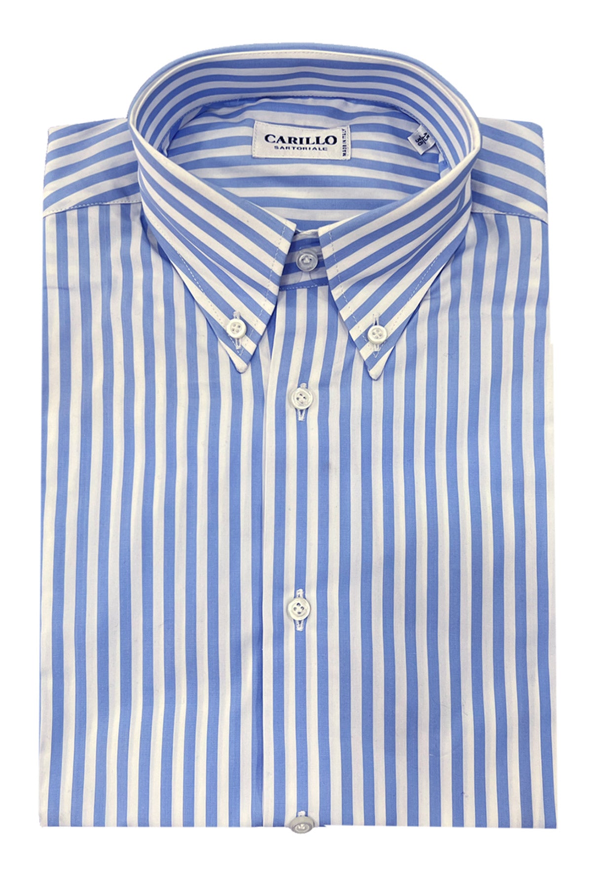 Camicia uomo rigata bianca e celeste collo con bottoncini slim fit