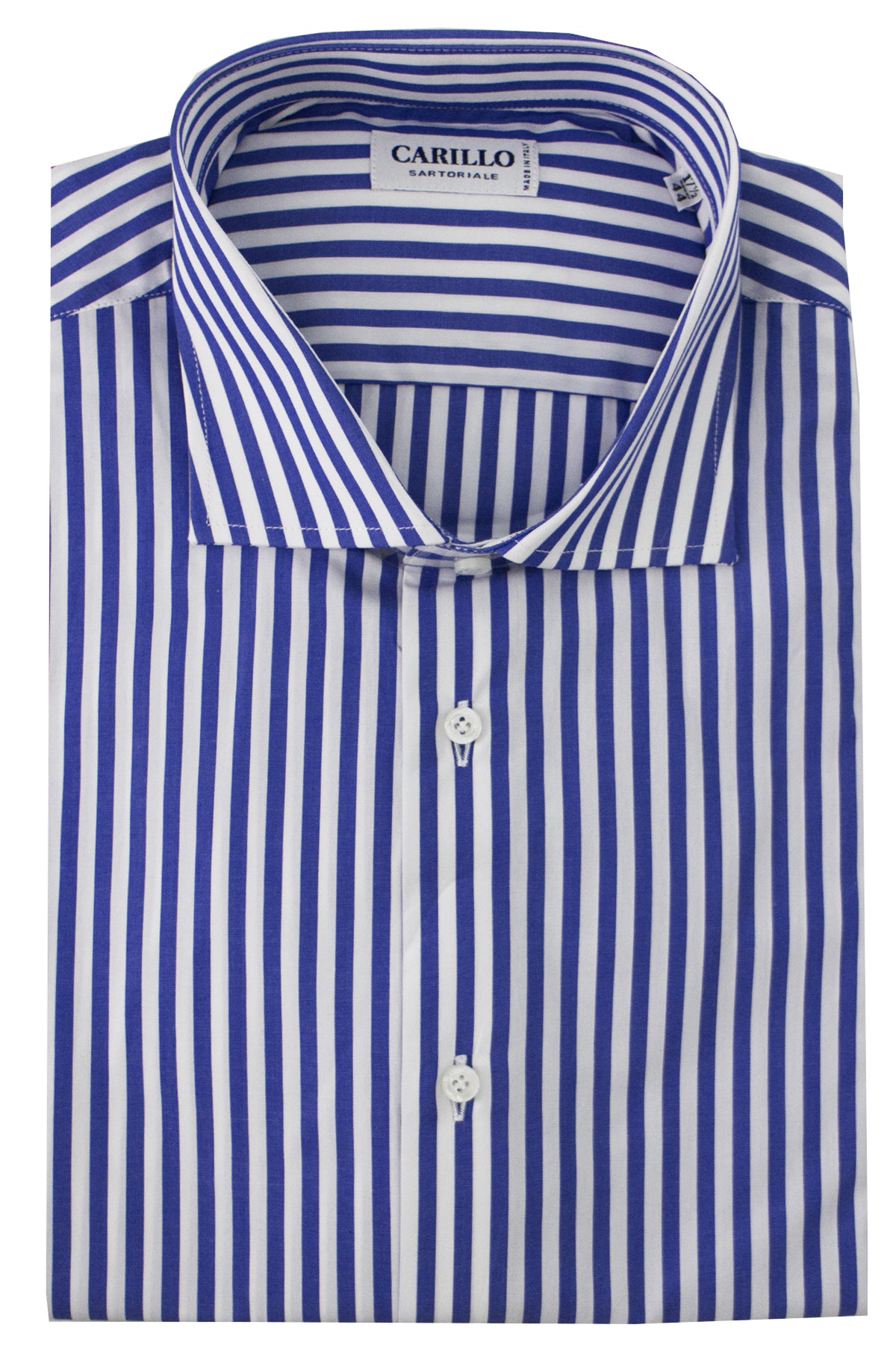 Camicia Uomo slim blu scuro fantasia riga bianca collo francese