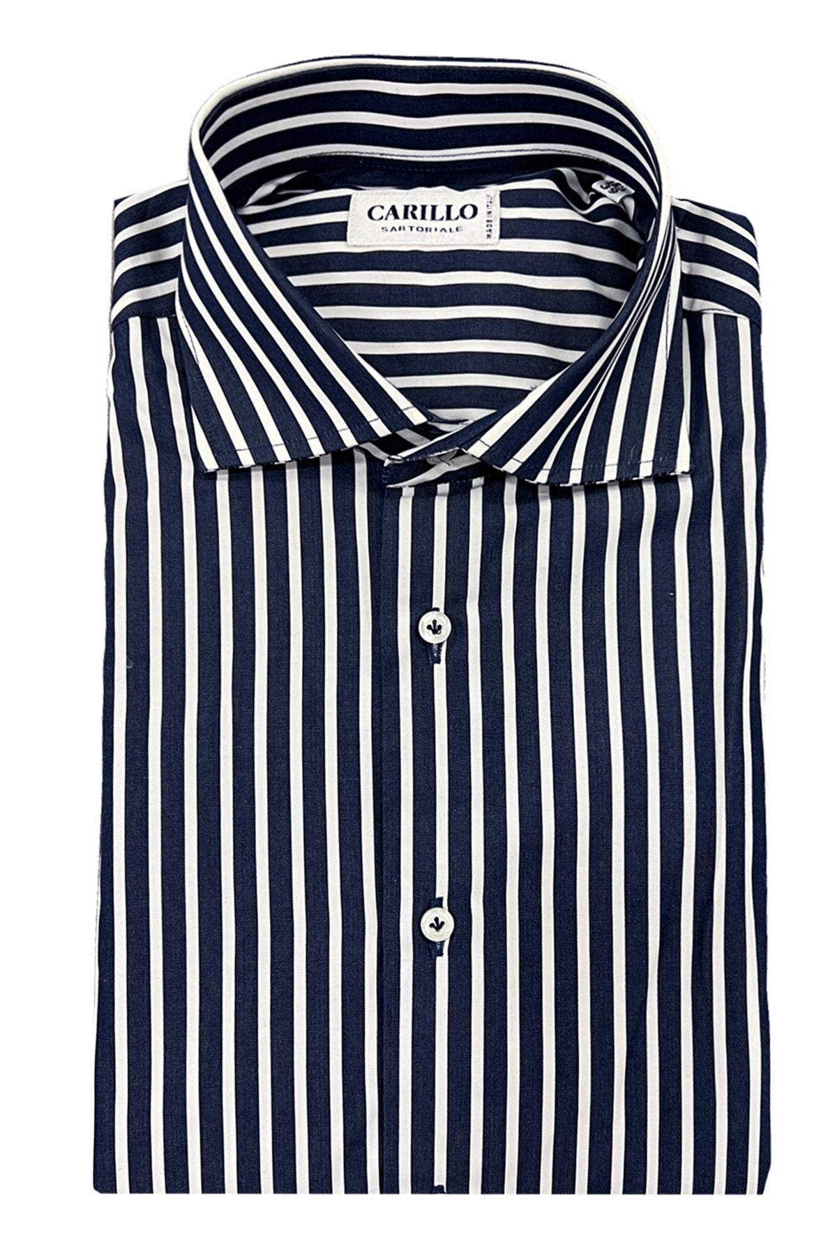 Camicia uomo cotone fantasia riga blu notte bianca slim fit