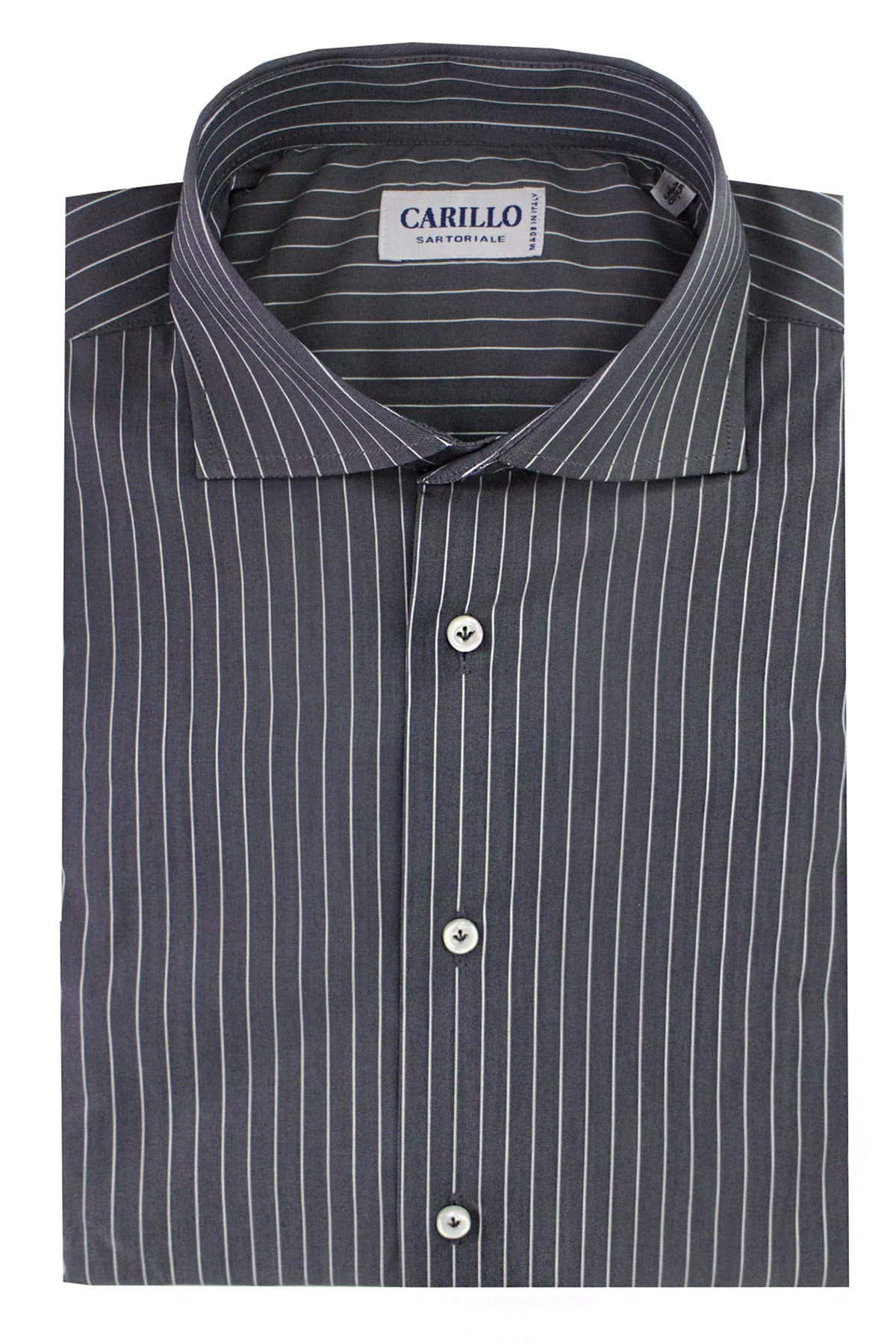 Camicia uomo sartoriale collo francese grigia fantasia riga bianca in cotone