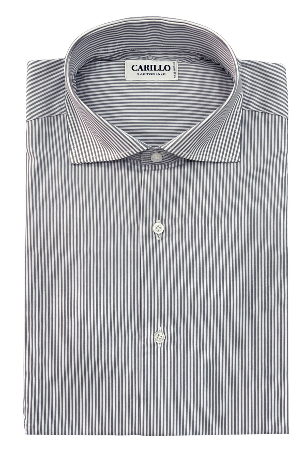 Camicia uomo sartoriale collo francese fantasia millerighe grigia in cotone