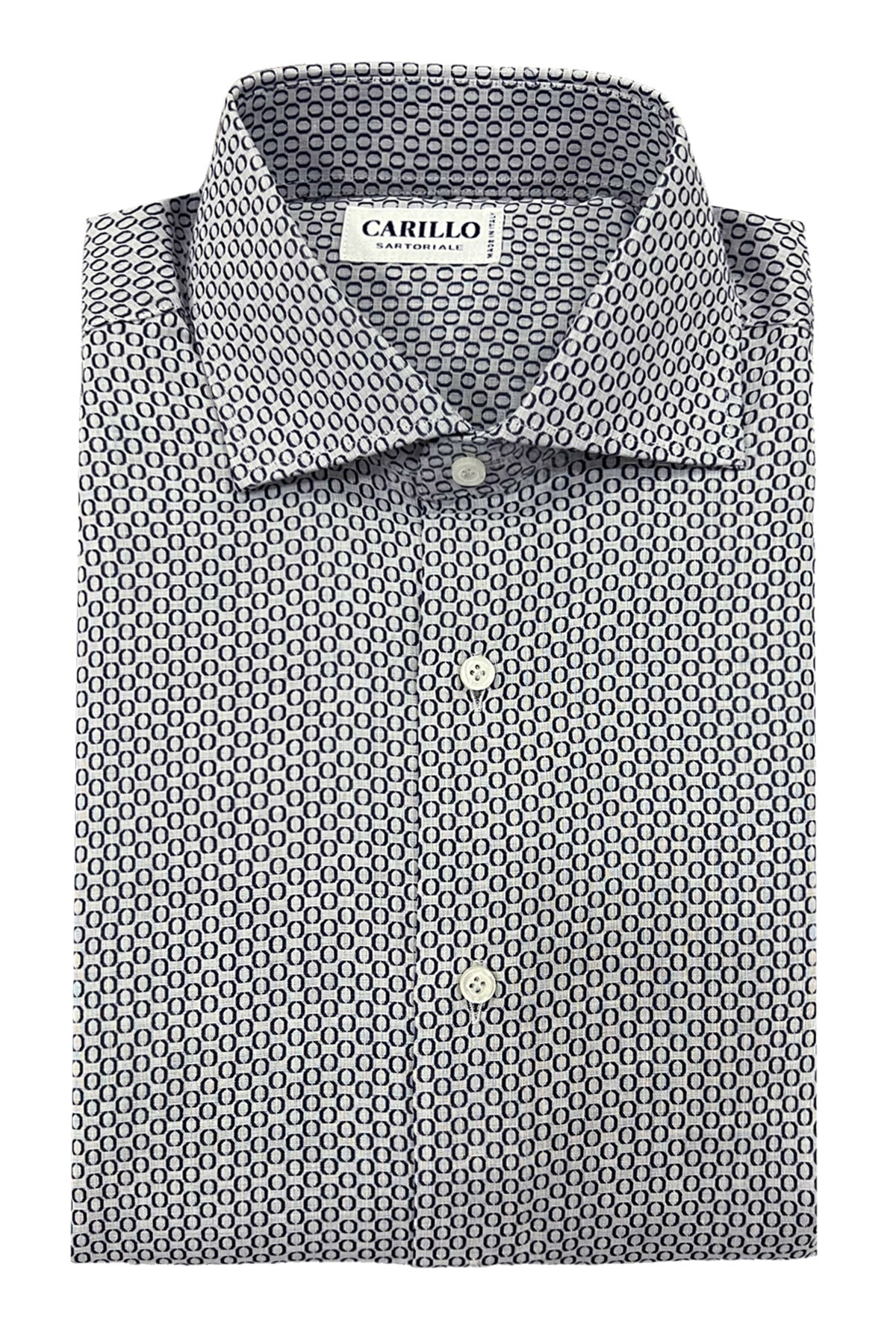 Camicia uomo cotone collo francese fantasia cerchi blu fondo grigio