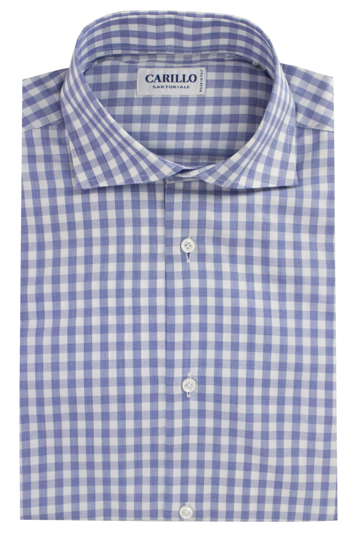 Camicia uomo collo francese fantasia macro quadro celeste e bianco