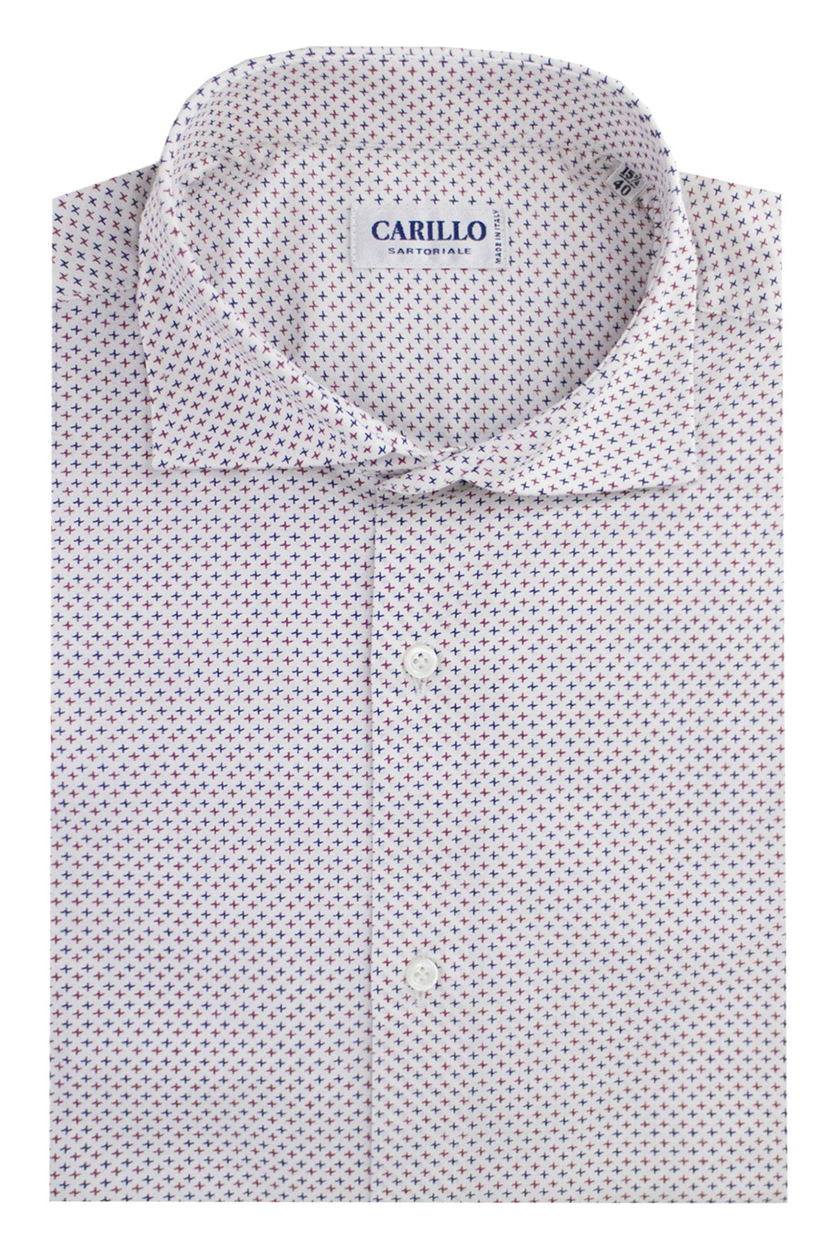 Camicia uomo collo francese fantasia  croci rosso blu slim fit