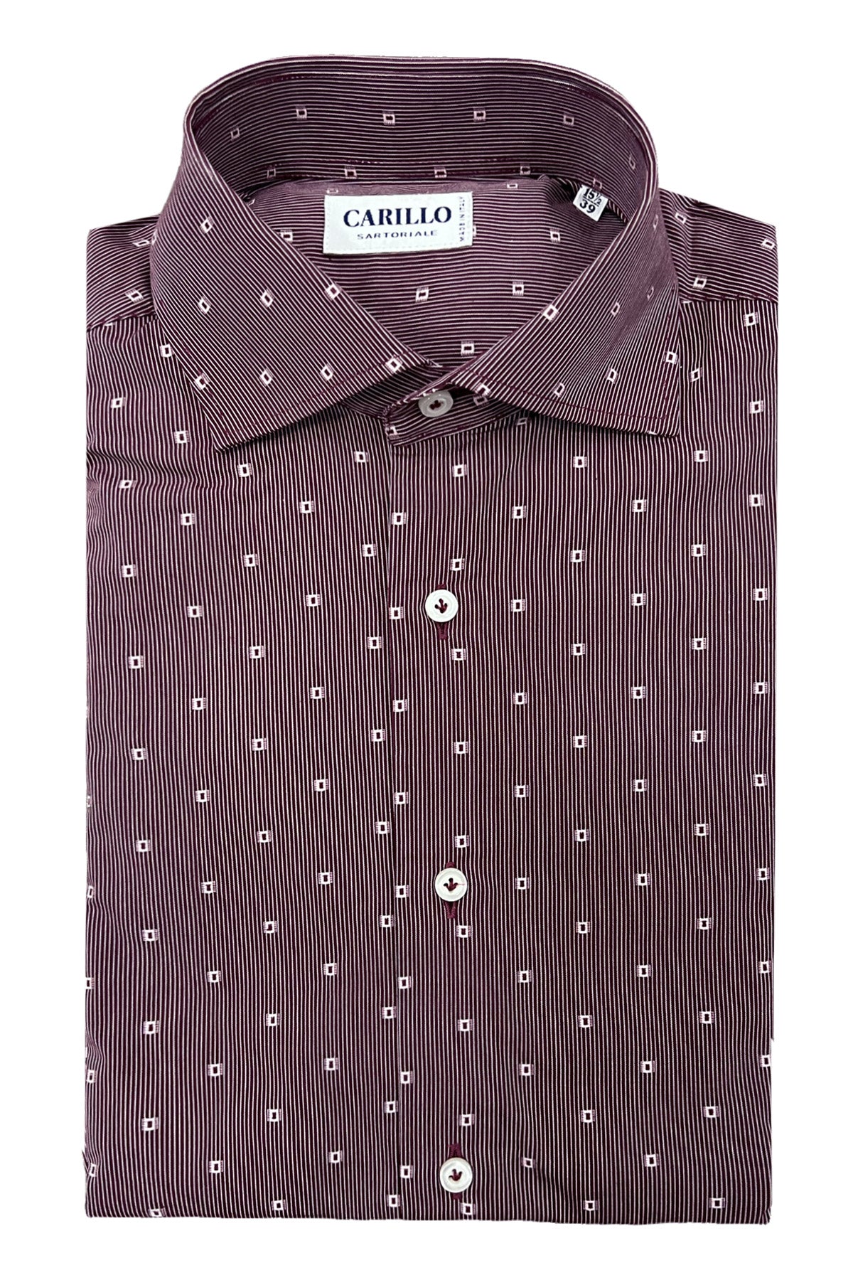 Camicia uomo fantasia riga quadro bordeaux maniche lunghe
