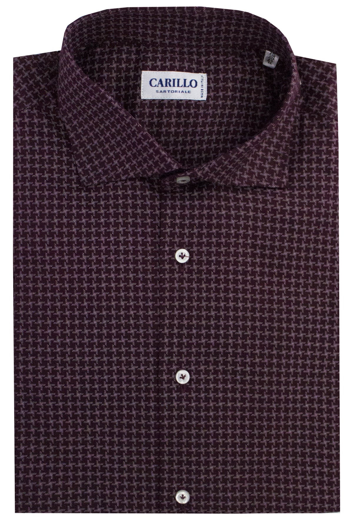 Camicia uomo collo francese fantasia pied de poule bordeaux