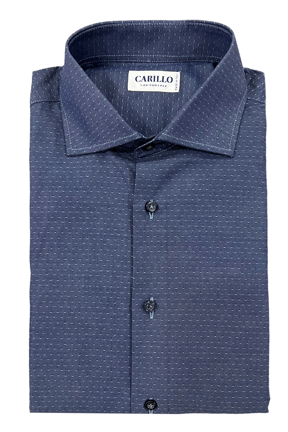 Camicia uomo cotone slim fit fantasia pois su base denim