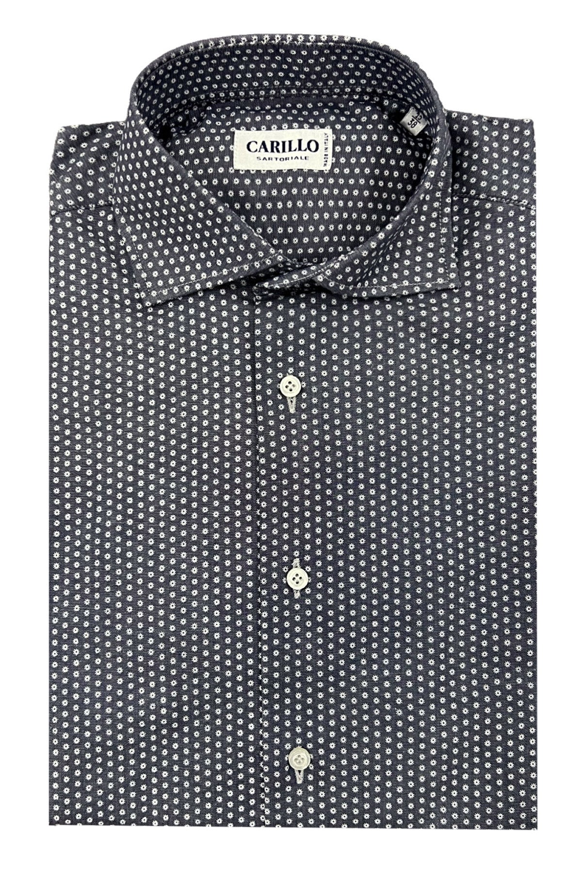 Camicia uomo cotone slim fit fantasia fiori su base denim