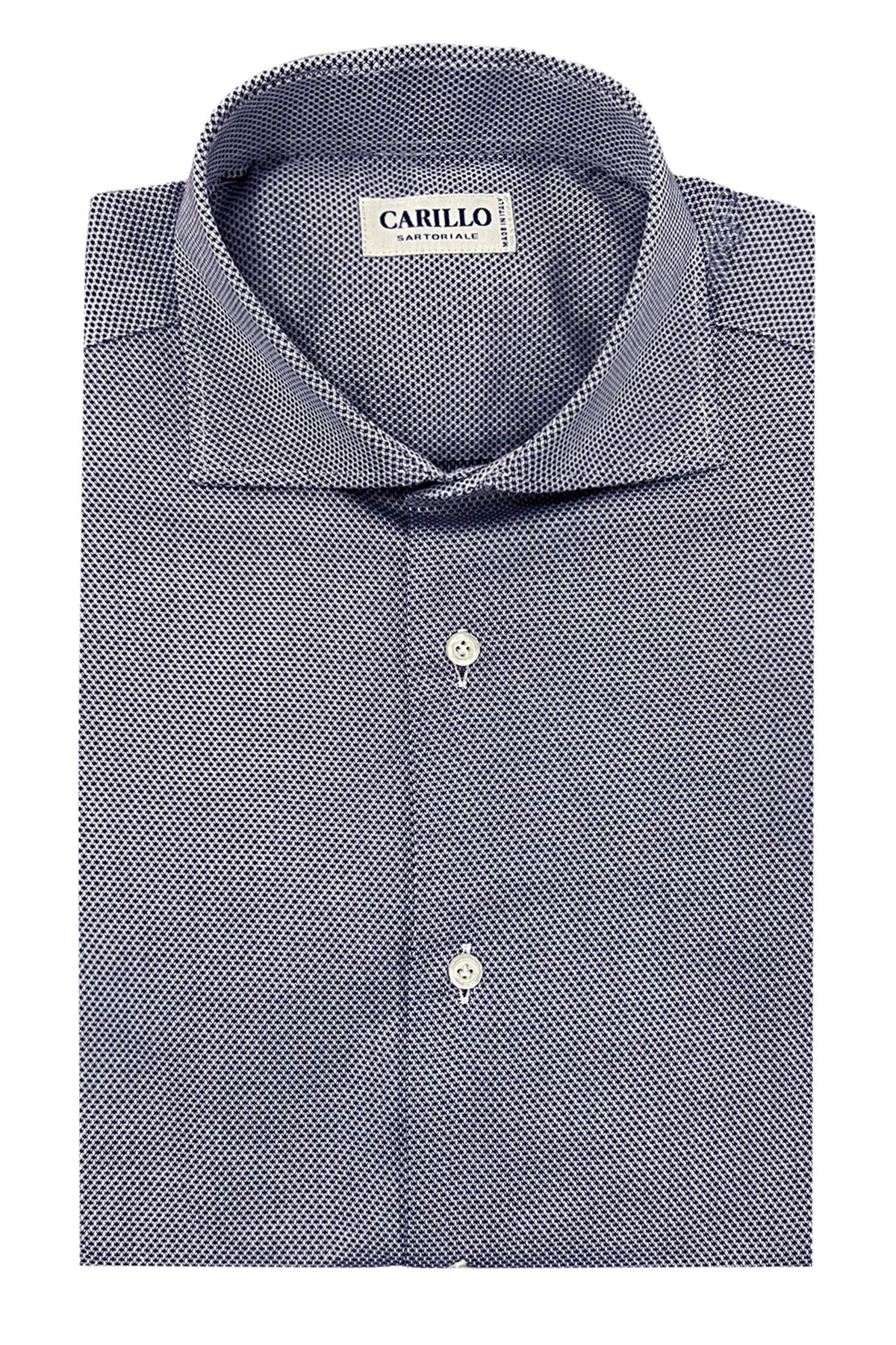 Camicia uomo collo francese fantasia ricamata blu slim fit maniche lunghe