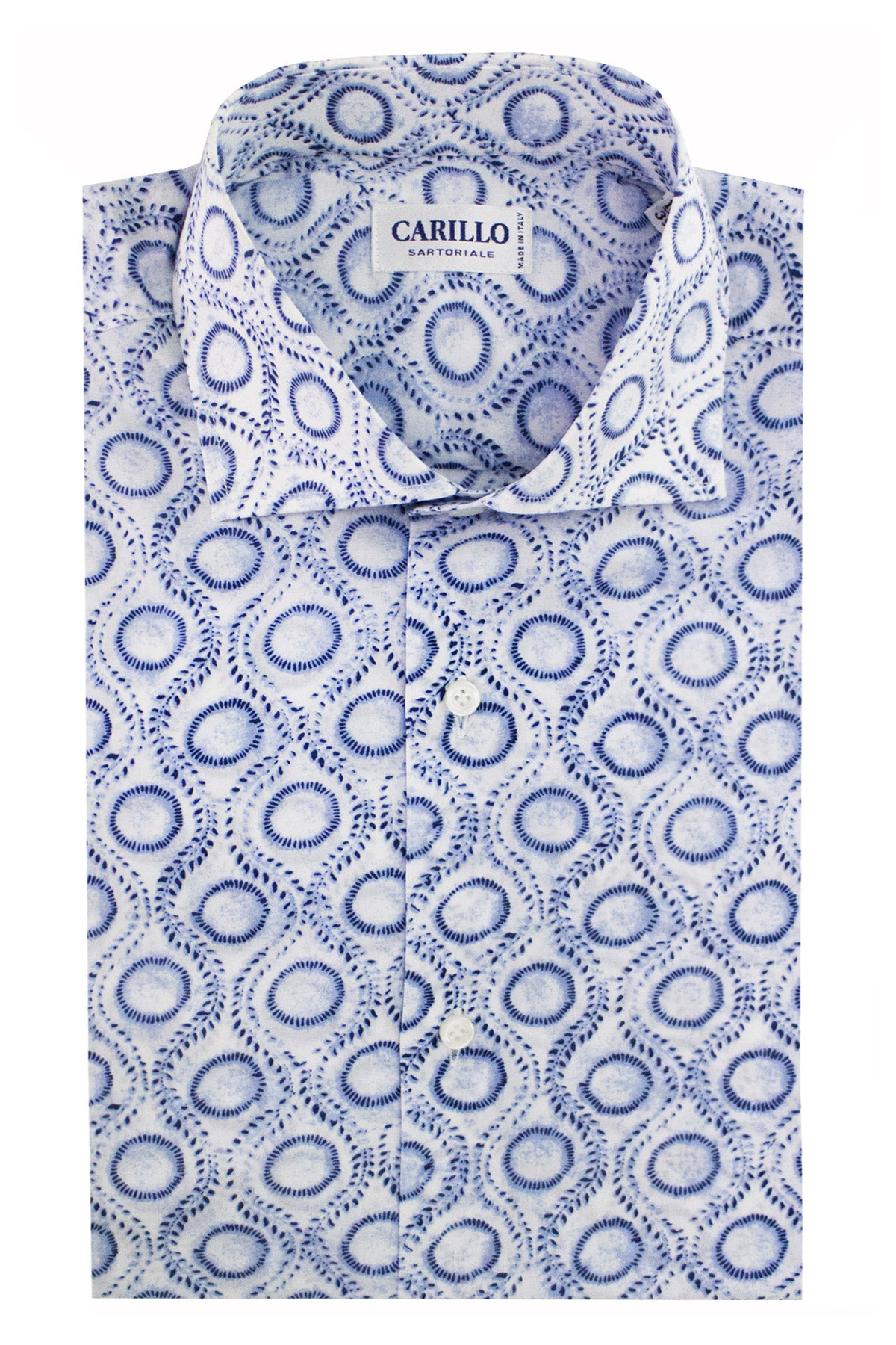 Camicia uomo collo francese fantasia cerchi e onde celeste blu