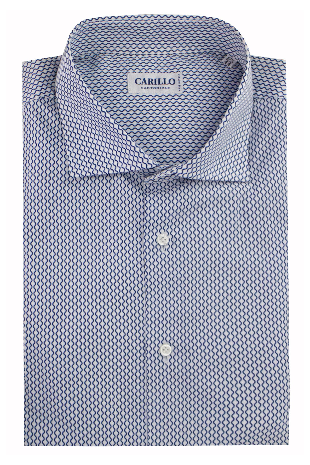 Camicia uomo collo francese fantasia onde blu fondo bianco
