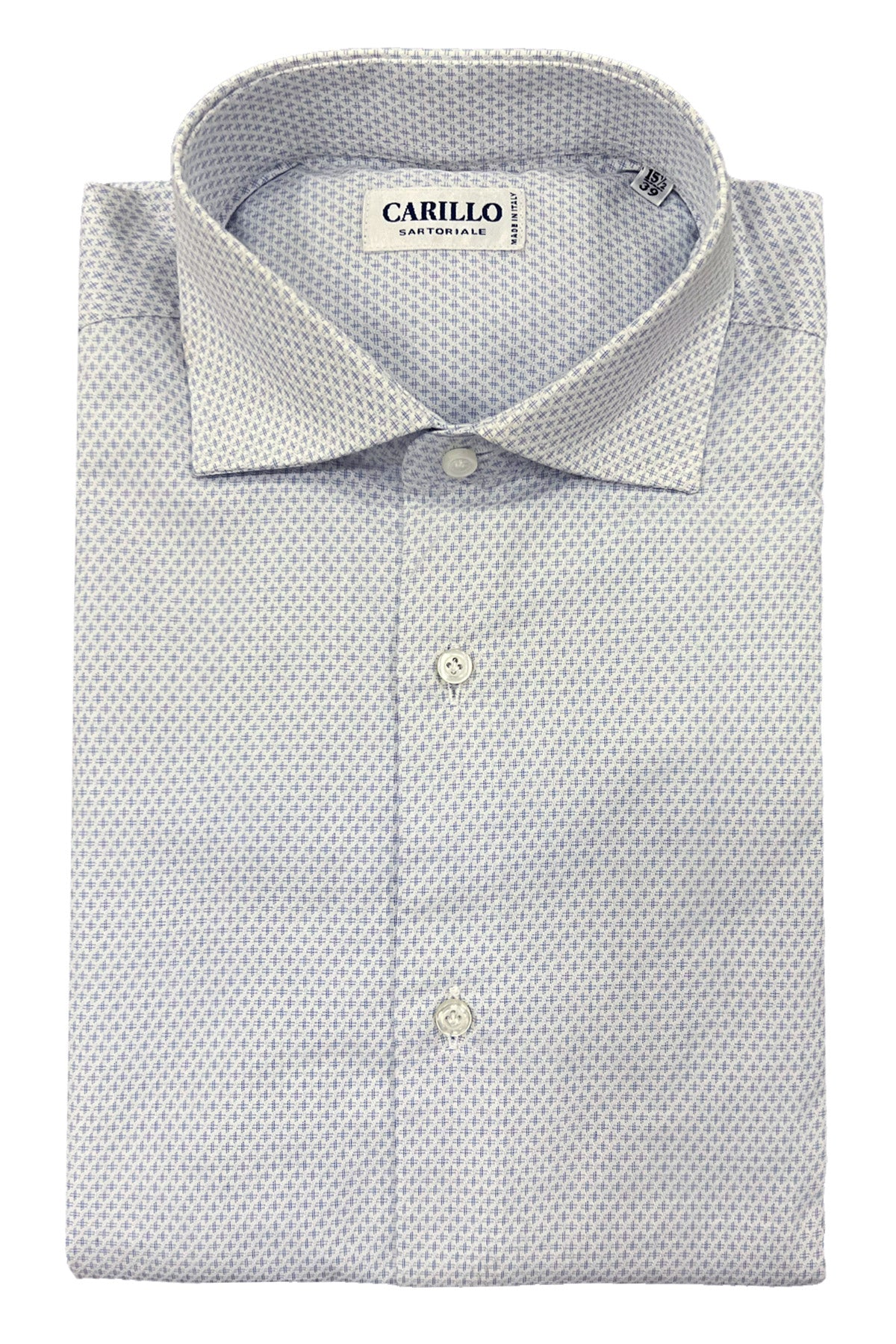 Camicia uomo collo francese fantasia croci celeste fondo bianco