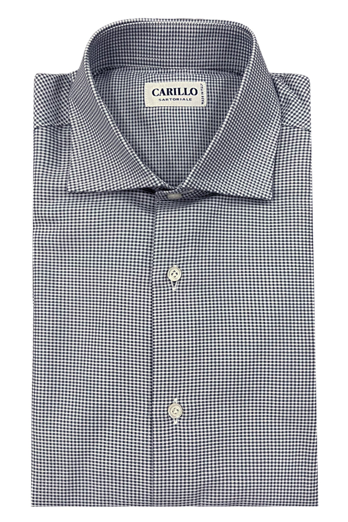 Camicia uomo collo francese fantasia quadri in rilievo grigio bianco