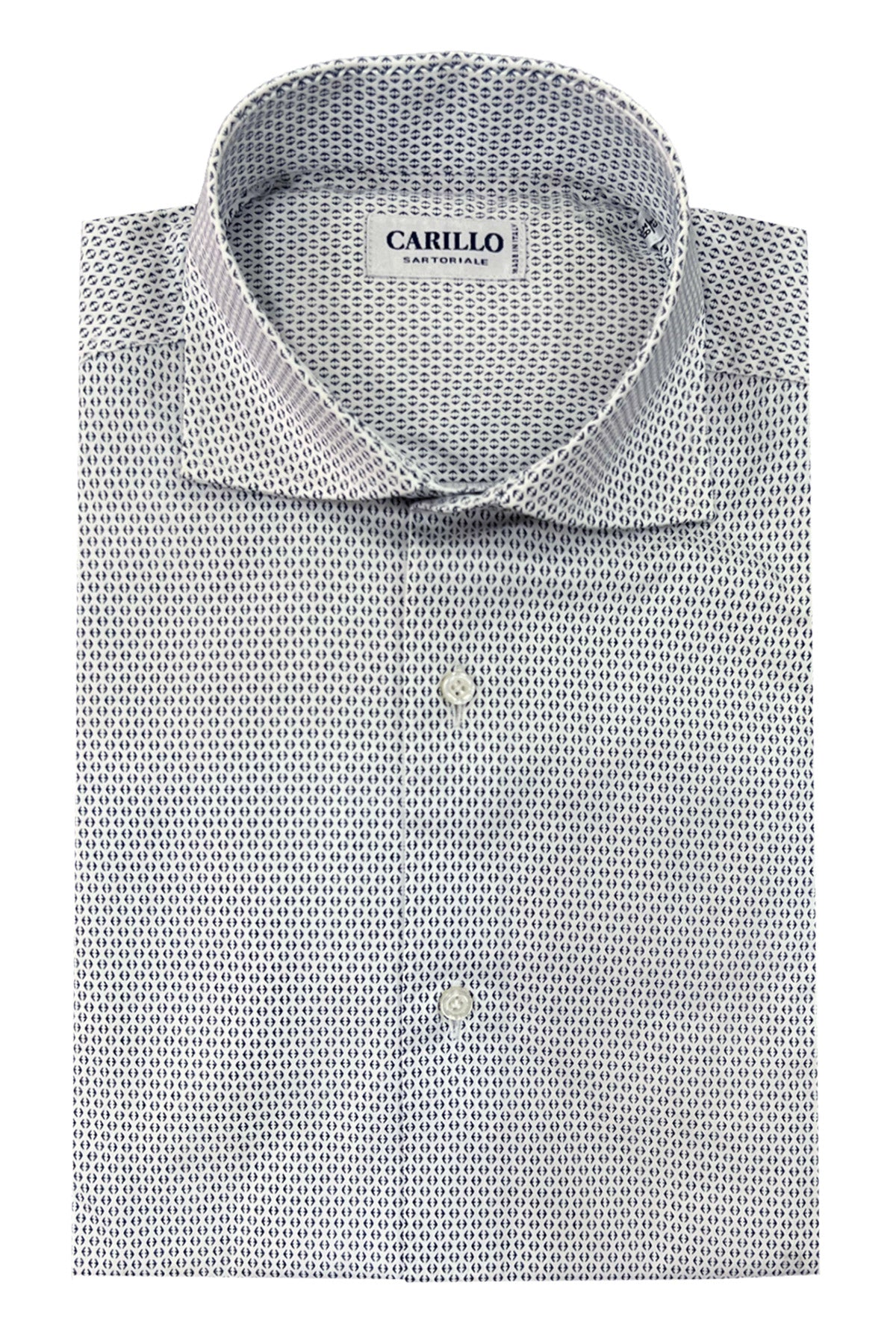 Camicia uomo in cotone fisso fantasia frecce blu fondo bianco