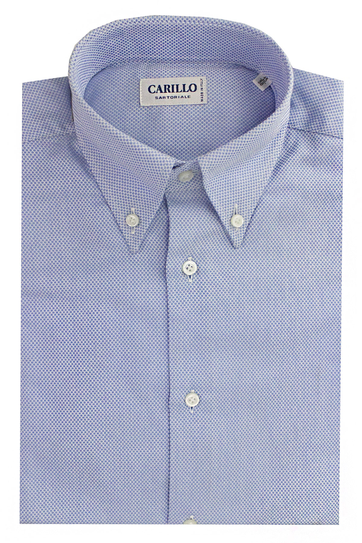 Camicia uomo sartoriale collo button down fantasia ricamo nodo celeste