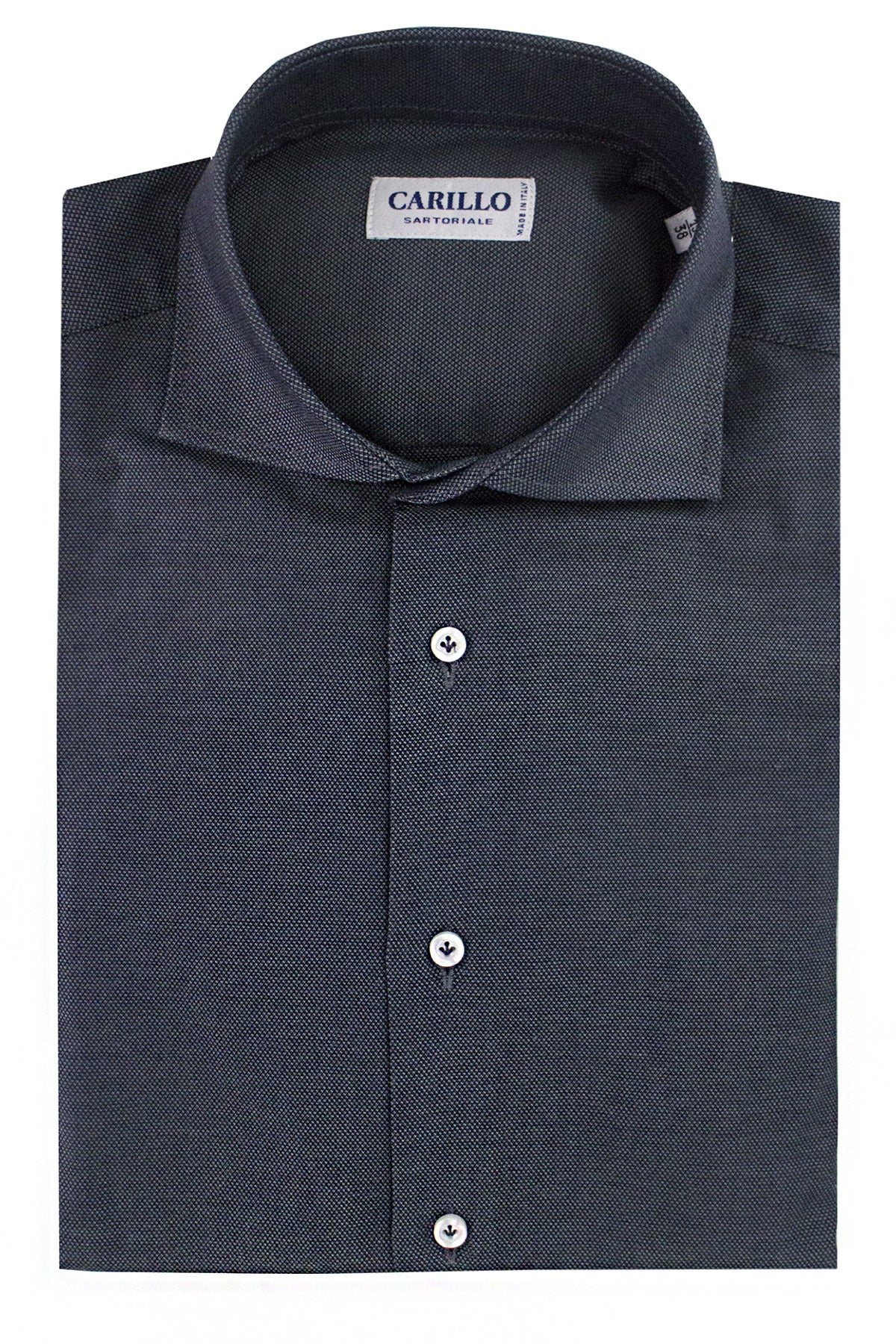 Camicia uomo collo francese tinta unita grigio scuro nido d'ape