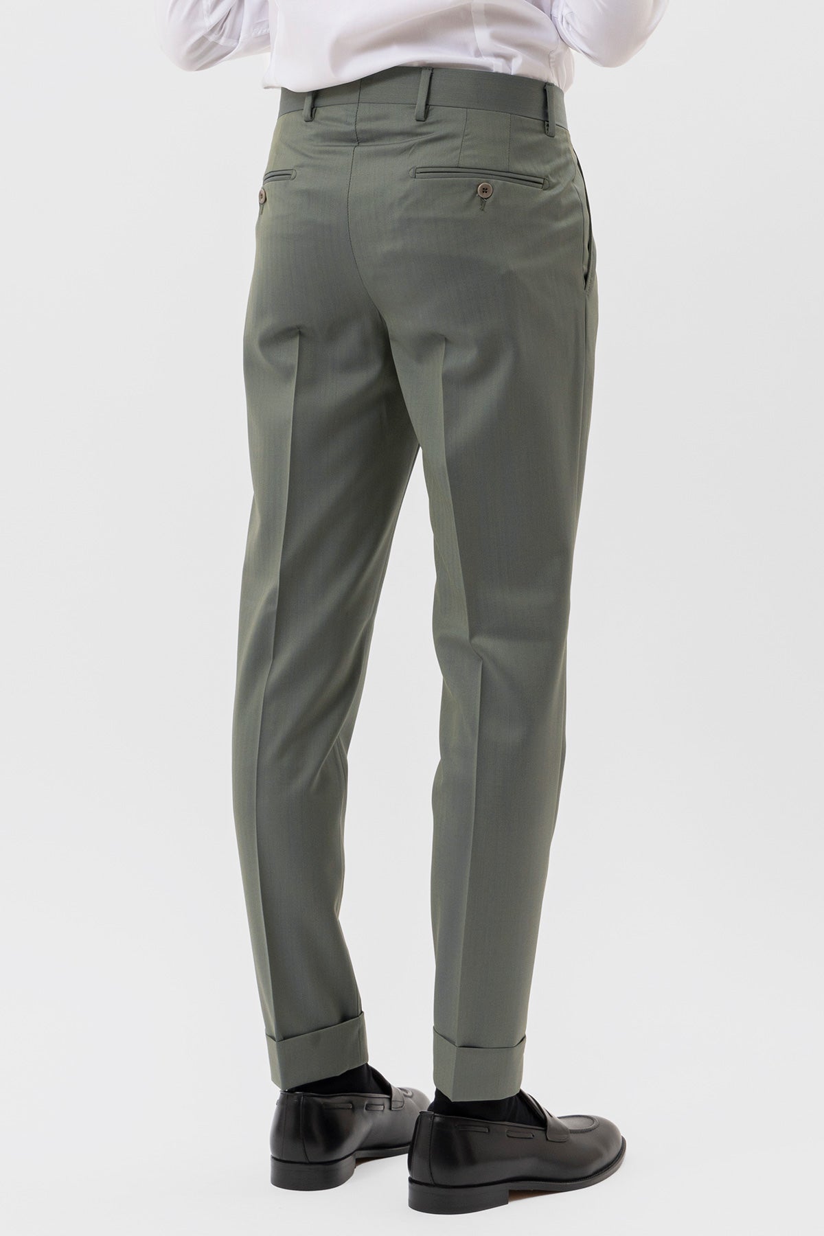 PANTALONE VERDE SOLARO VITA  ALTA UOMO IN FRESCO LANA VITALE BARBERIS CANONICO CON 2 PINCES E RISVOLTO 5CM