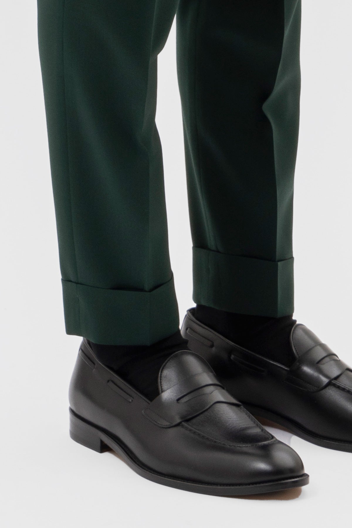 Pantalone Verde Bottiglia Vita  Alta Uomo Fresco Lana Super 130's Bristol Tessuti Con Doppia Pinces E Risvolto 5cm