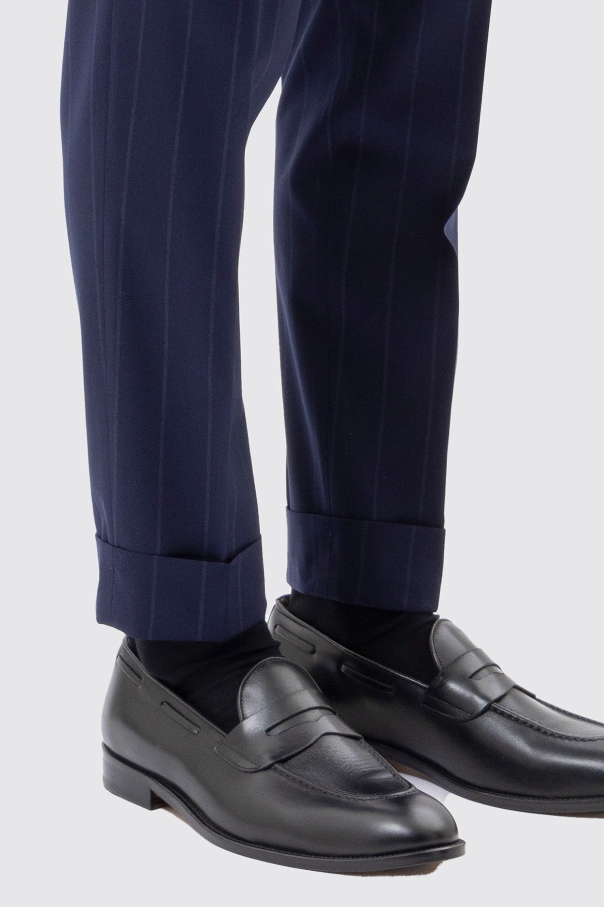 Abito Uomo Doppiopetto Blu Gessata Bianca Uomo Rever A Lancia 13cm Tasche A Filo