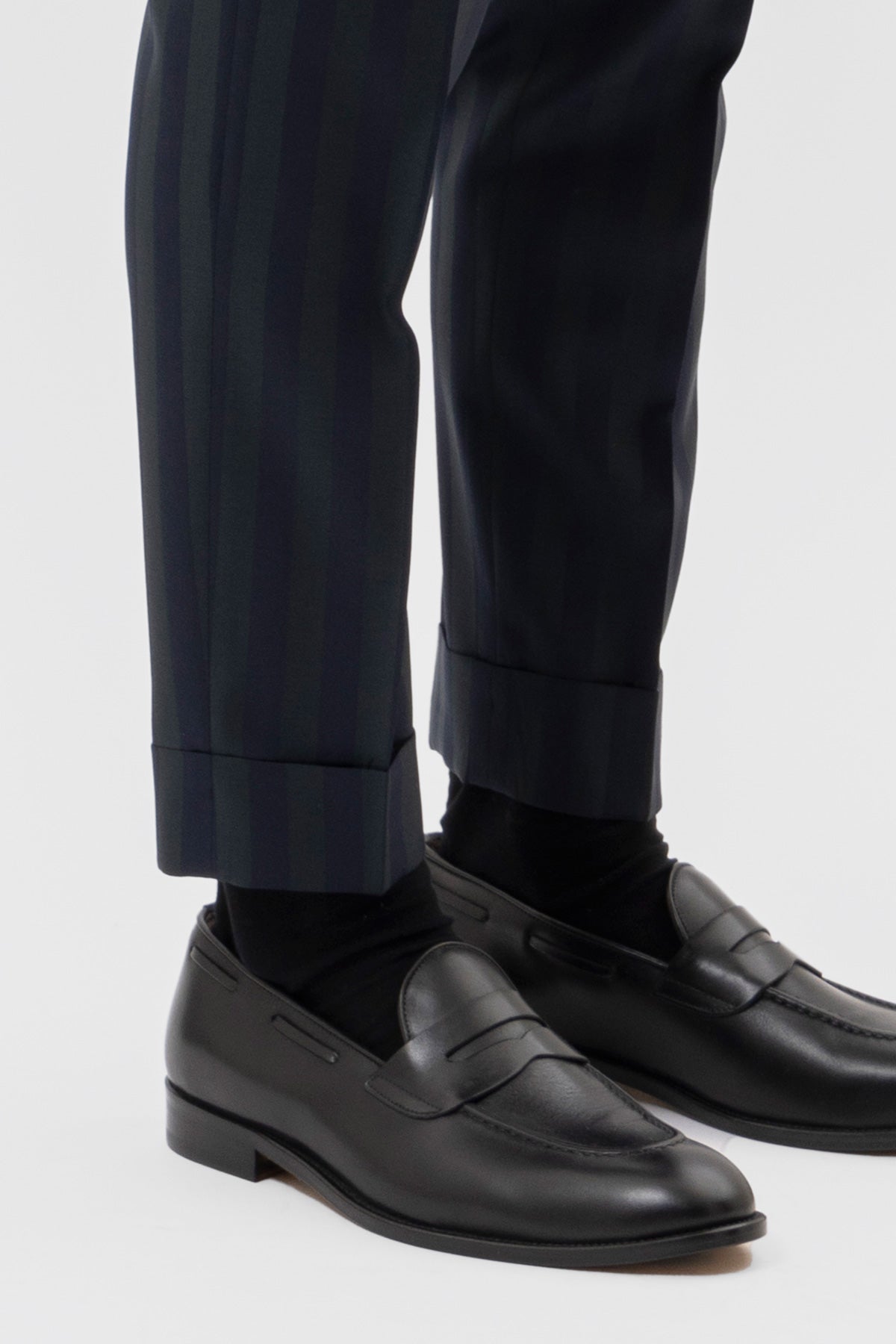 PANTALONE BLU RIGA VERDE VITA  ALTA IN FRESCO LANA SUPER 150'S BRISTOL TESSUTI NAPOLI DOPPIA PINCES E RISVOLTO 5CM.