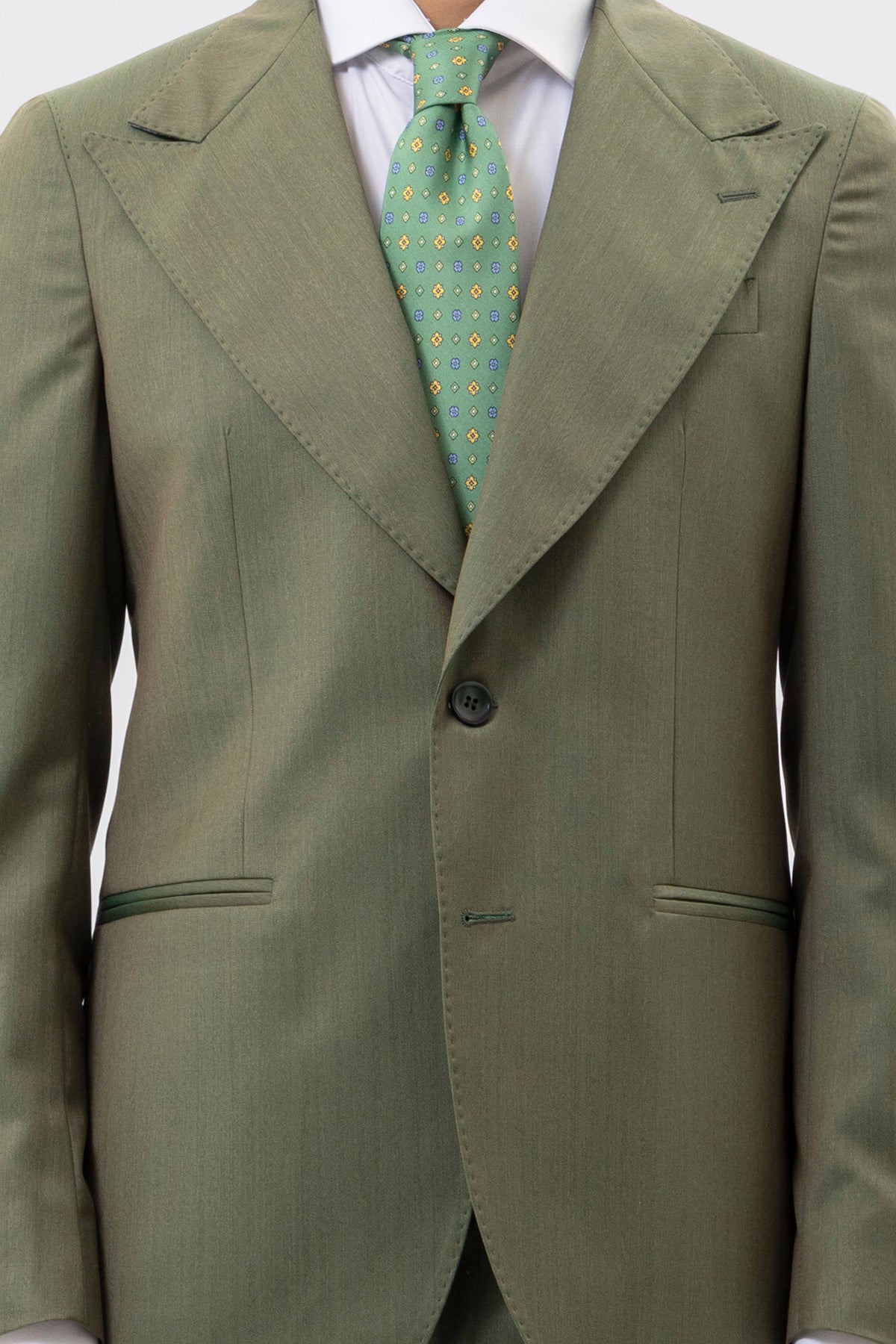 Giacca verde solaro monopetto uomo in fresco lana vitale barberis canonico con rever a lancia tasche a filo