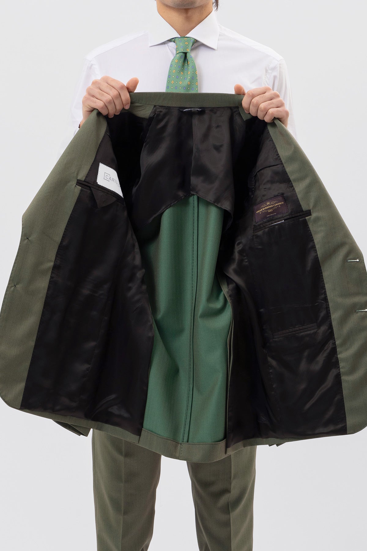 Giacca verde solaro monopetto uomo in fresco lana vitale barberis canonico con rever a lancia tasche a filo