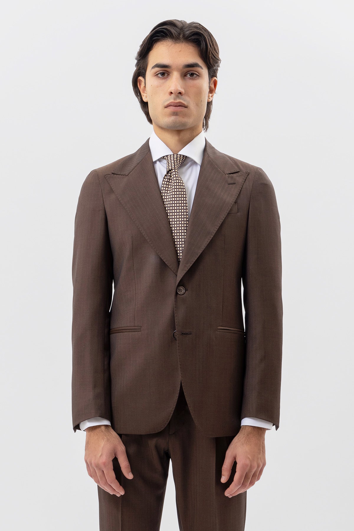Giacca Marrone Solaro Monopetto Uomo Fresco Lana Vitale Barberis Canonico Con Rever A Lancia Tasche A Filo