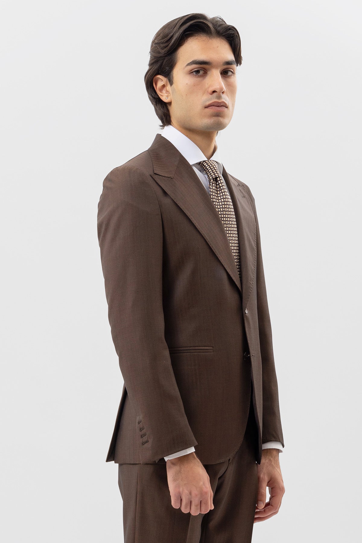 Giacca Marrone Solaro Monopetto Uomo Fresco Lana Vitale Barberis Canonico Con Rever A Lancia Tasche A Filo