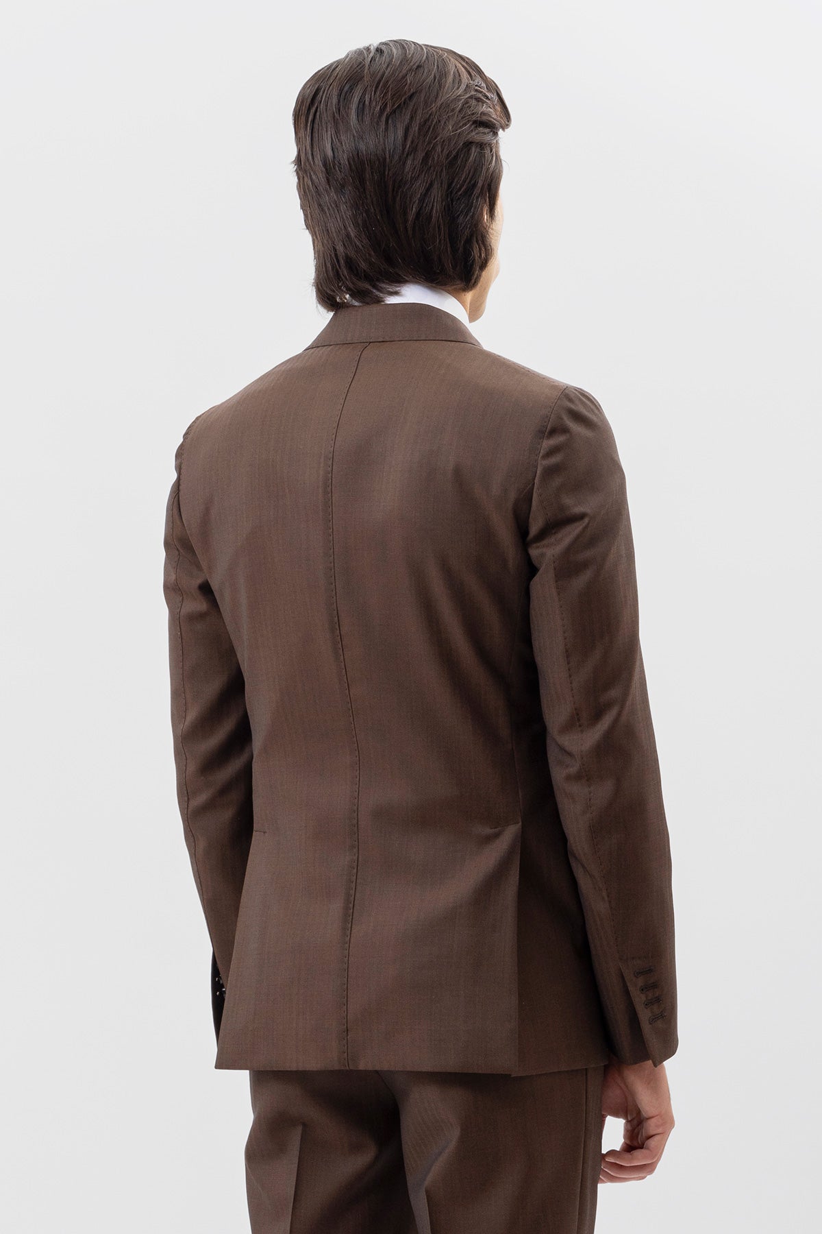 Giacca Marrone Solaro Monopetto Uomo Fresco Lana Vitale Barberis Canonico Con Rever A Lancia Tasche A Filo