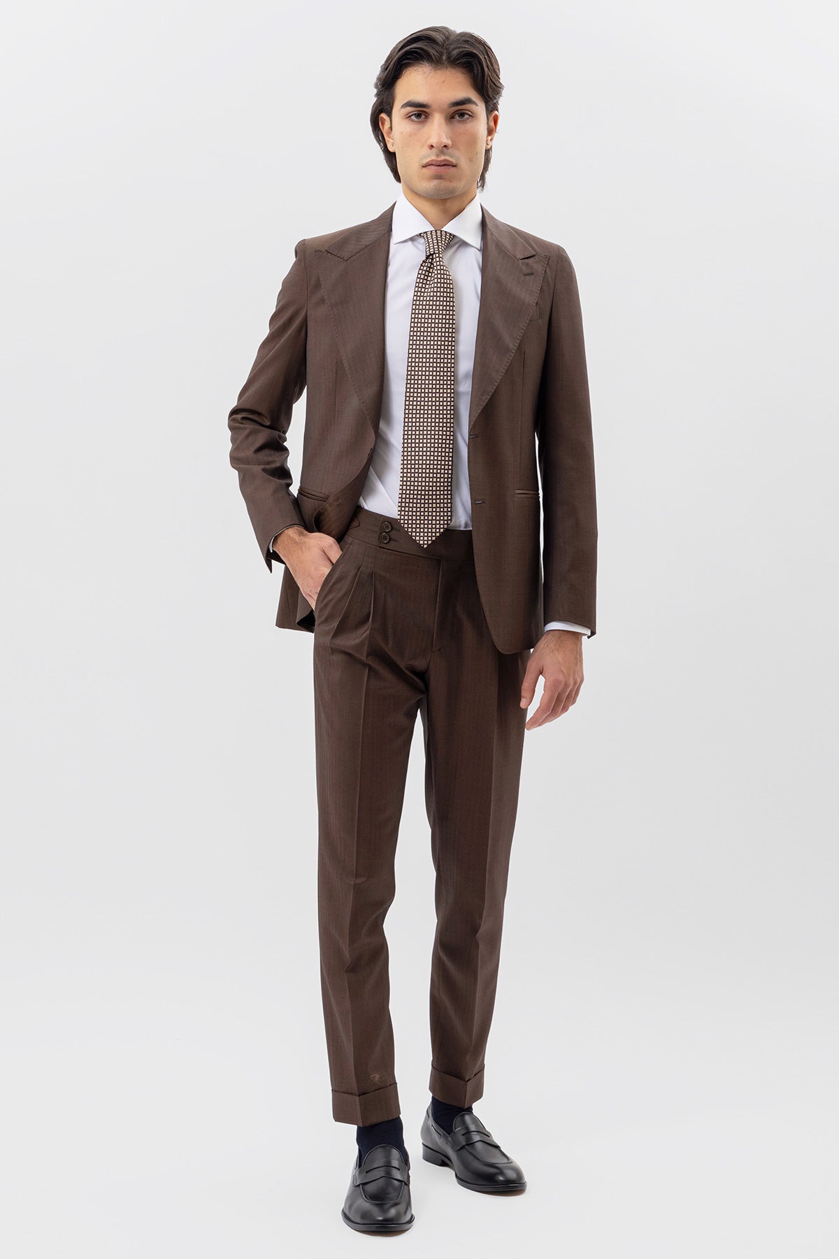 Giacca Marrone Solaro Monopetto Uomo Fresco Lana Vitale Barberis Canonico Con Rever A Lancia Tasche A Filo