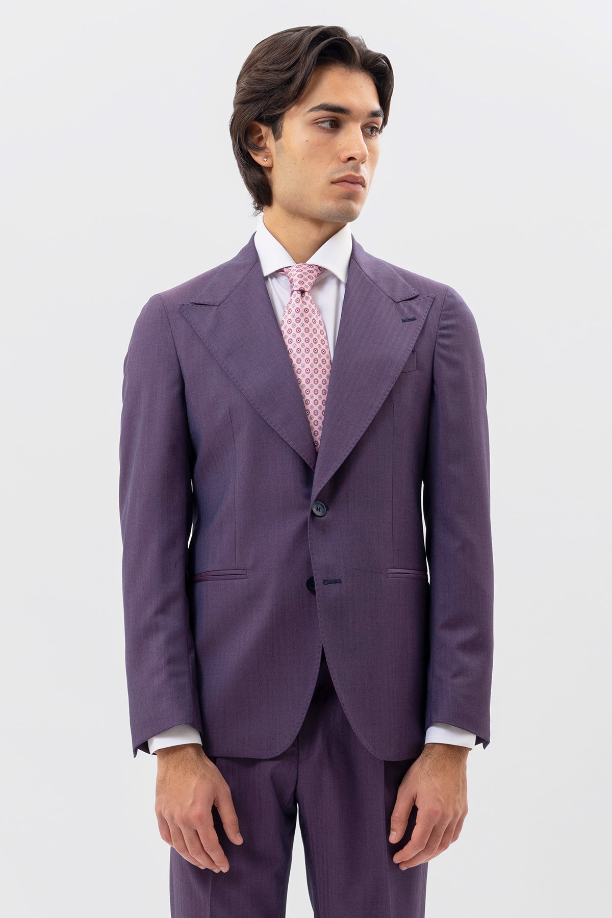 Giacca viola solaro monopetto uomo in fresco lana Vitale Barberis Canonico con rever a lancia tasche a filo .