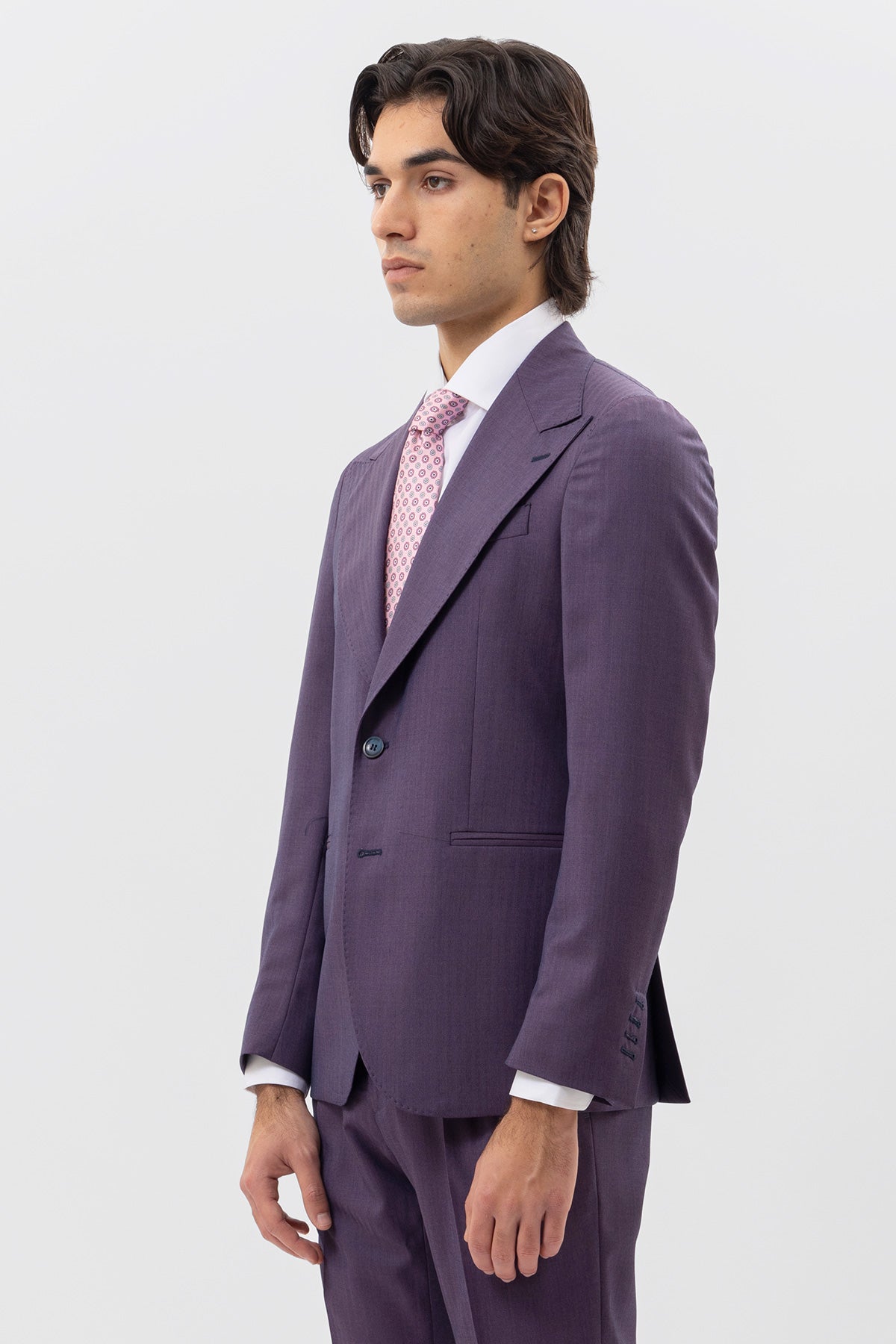 Abito viola solaro monopetto uomo in fresco lana Vitale Barberis Canonico con rever a lancia tasche a filo .