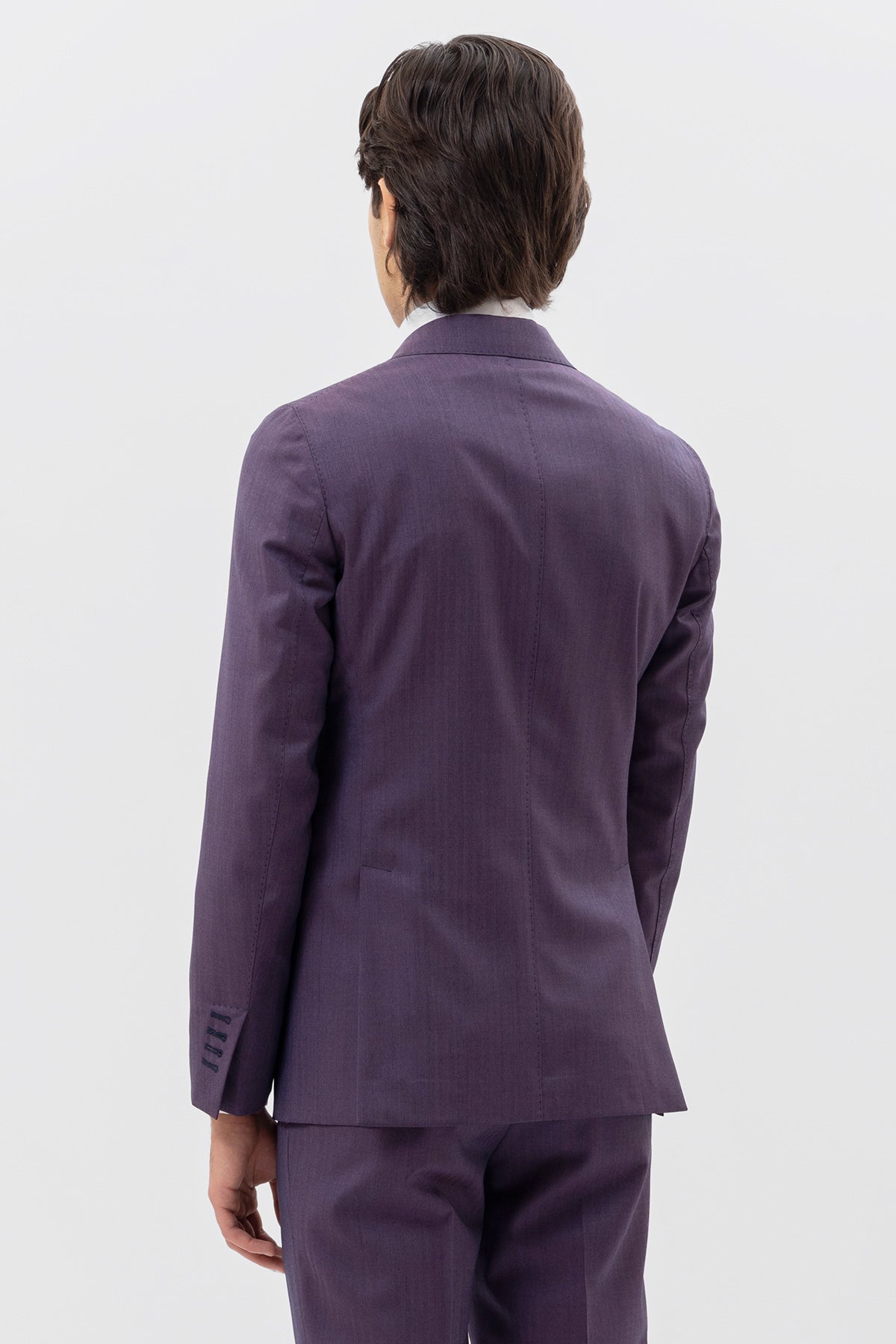Giacca viola solaro monopetto uomo in fresco lana Vitale Barberis Canonico con rever a lancia tasche a filo .