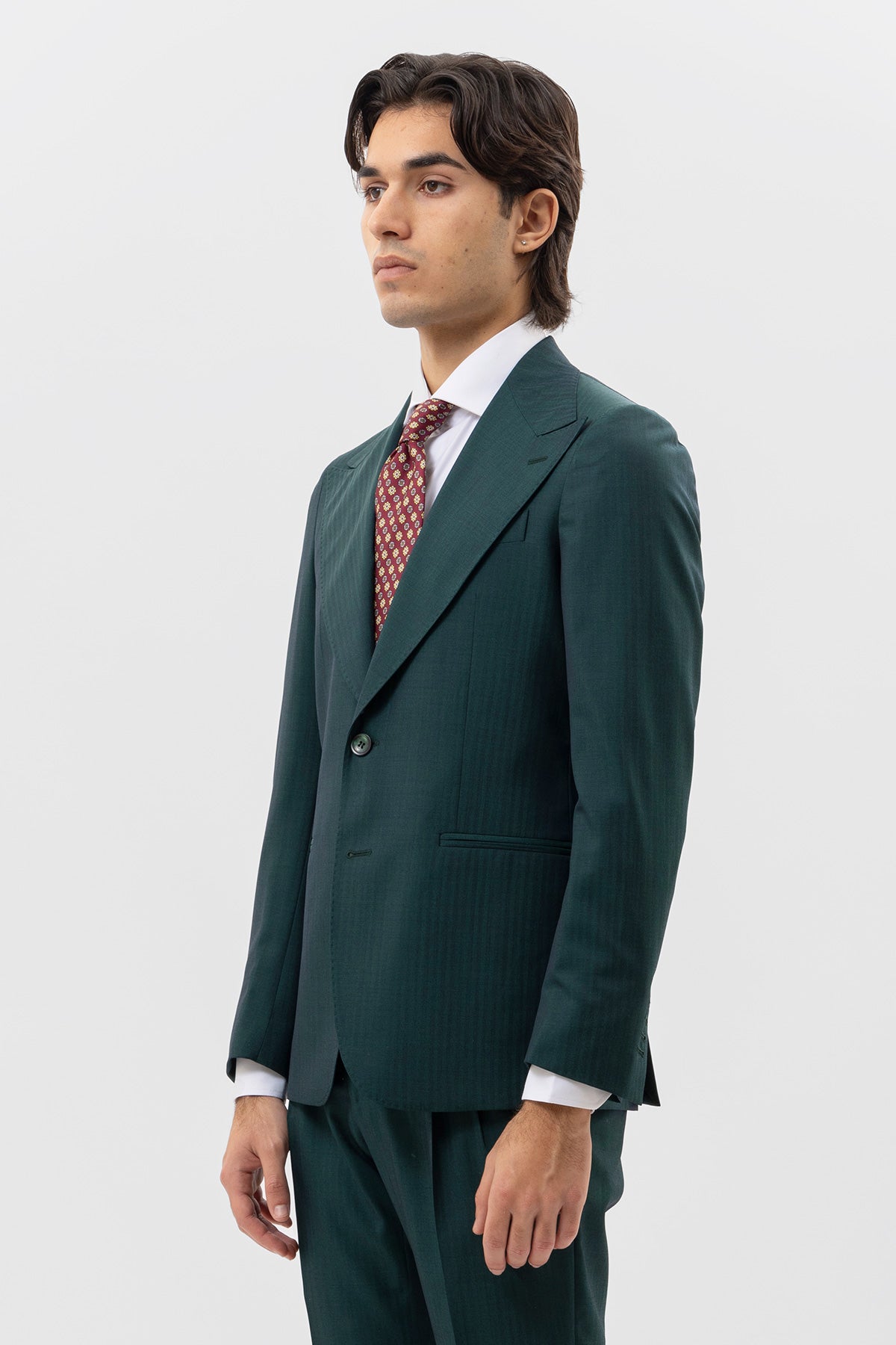 Giacca Monopetto Verde Solaro Uomo Lana E Seta Holland & Sherry Rever A Lancia 12cm E Tasche A Filo