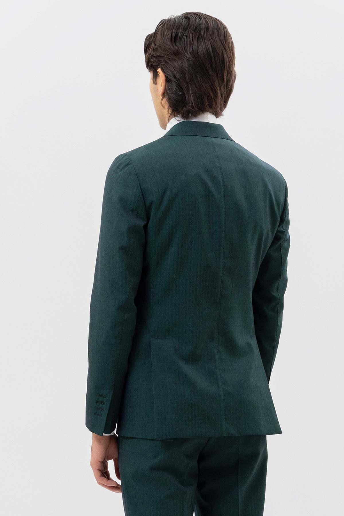 Giacca Monopetto Verde Solaro Uomo Lana E Seta Holland & Sherry Rever A Lancia 12cm E Tasche A Filo