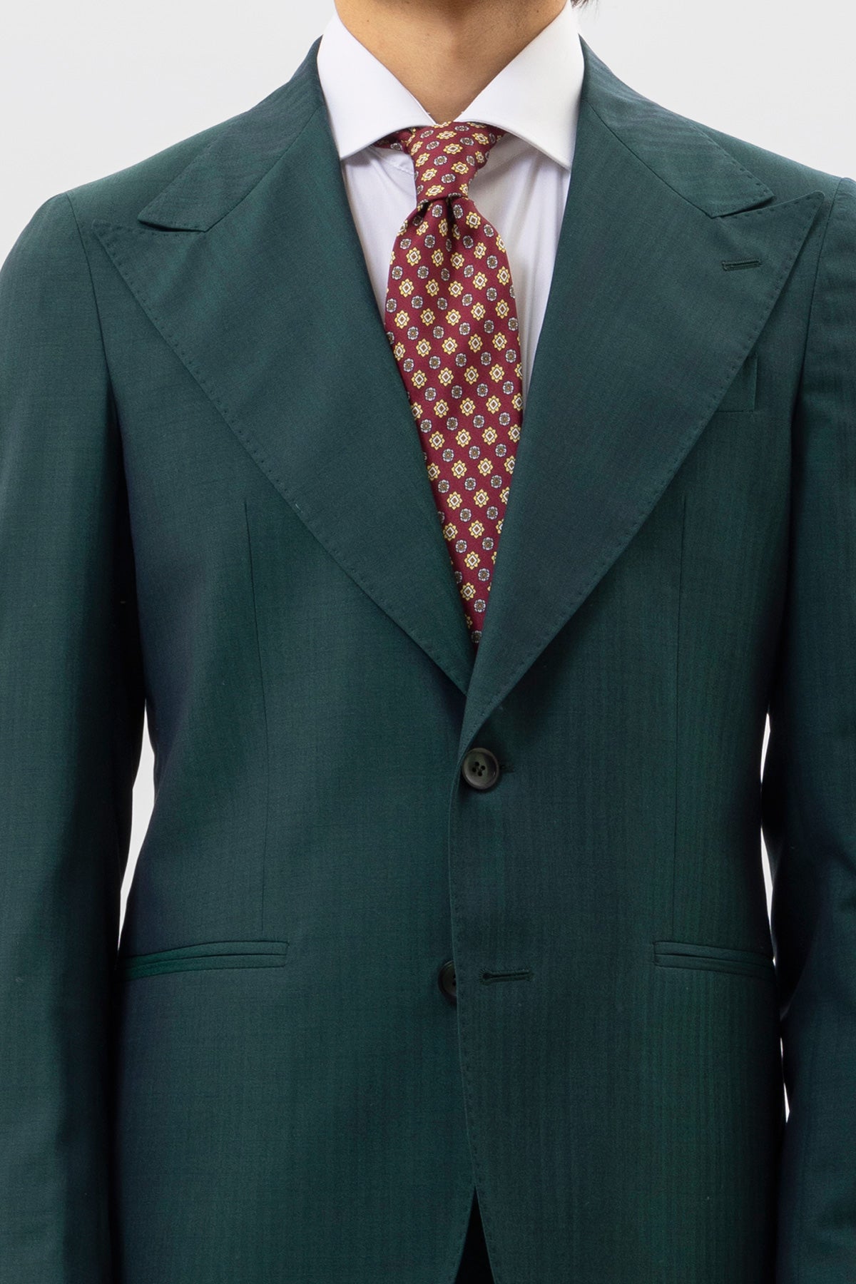Giacca Monopetto Verde Solaro Uomo Lana E Seta Holland & Sherry Rever A Lancia 12cm E Tasche A Filo