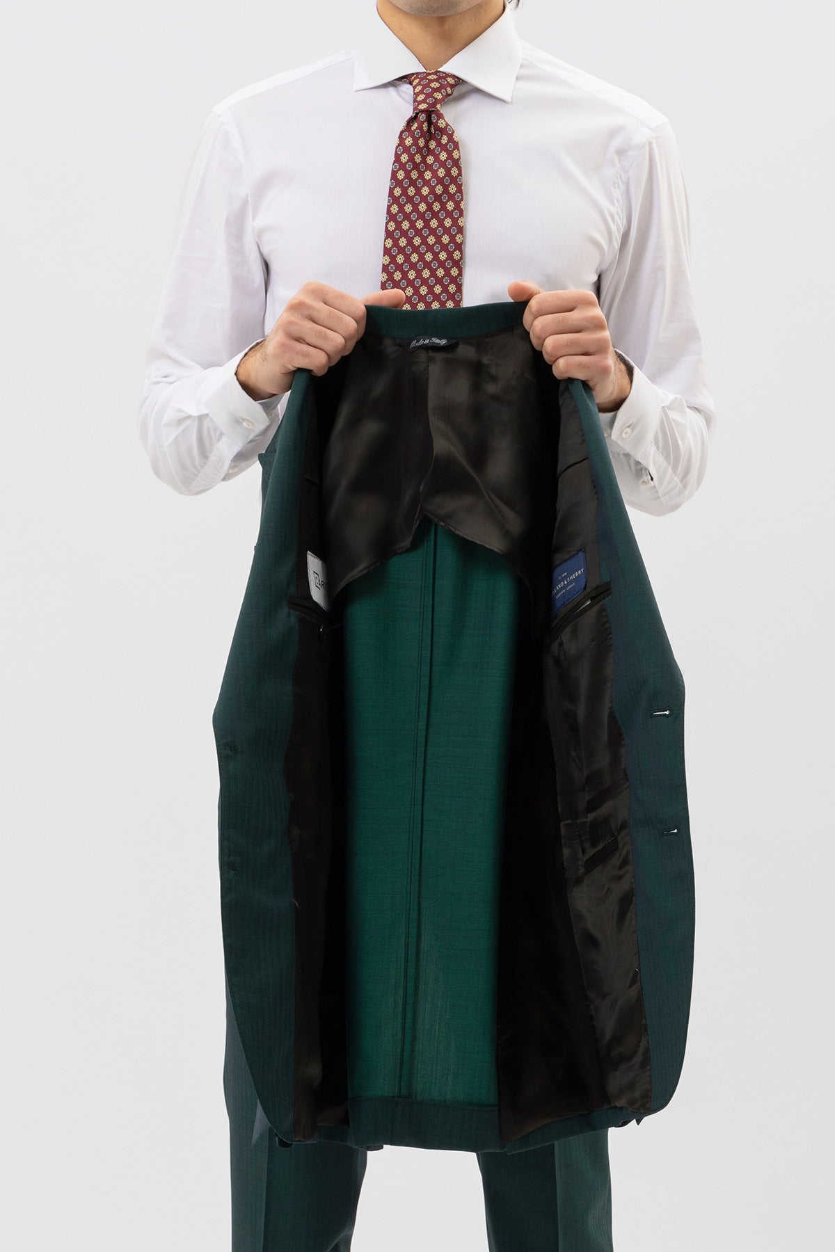 Giacca Monopetto Verde Solaro Uomo Lana E Seta Holland & Sherry Rever A Lancia 12cm E Tasche A Filo