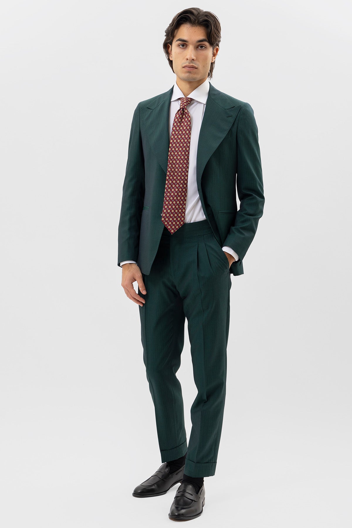 Giacca Monopetto Verde Solaro Uomo Lana E Seta Holland & Sherry Rever A Lancia 12cm E Tasche A Filo